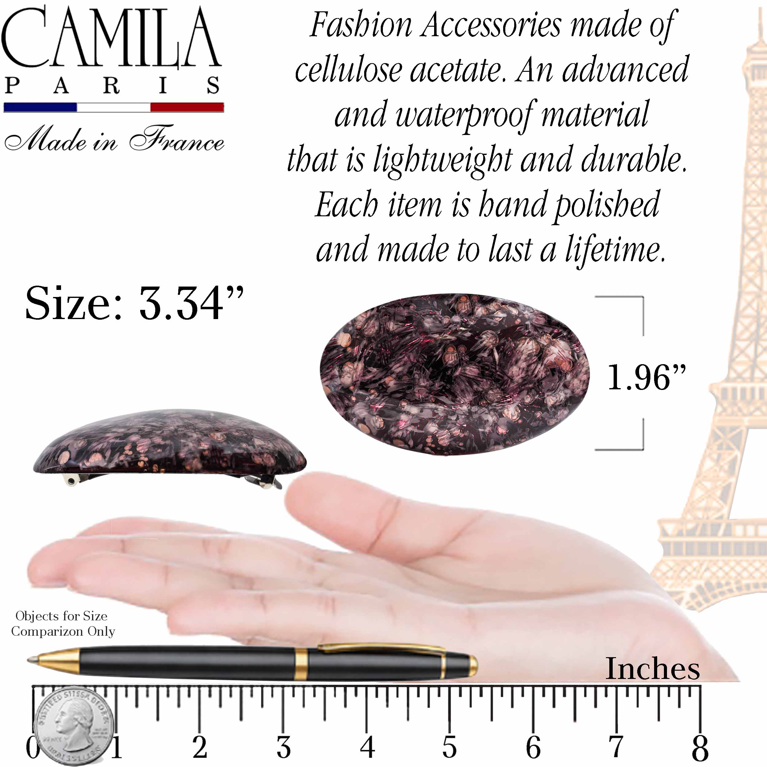 Hand Painted Rubberized Grip Oval Barrette - Émilie