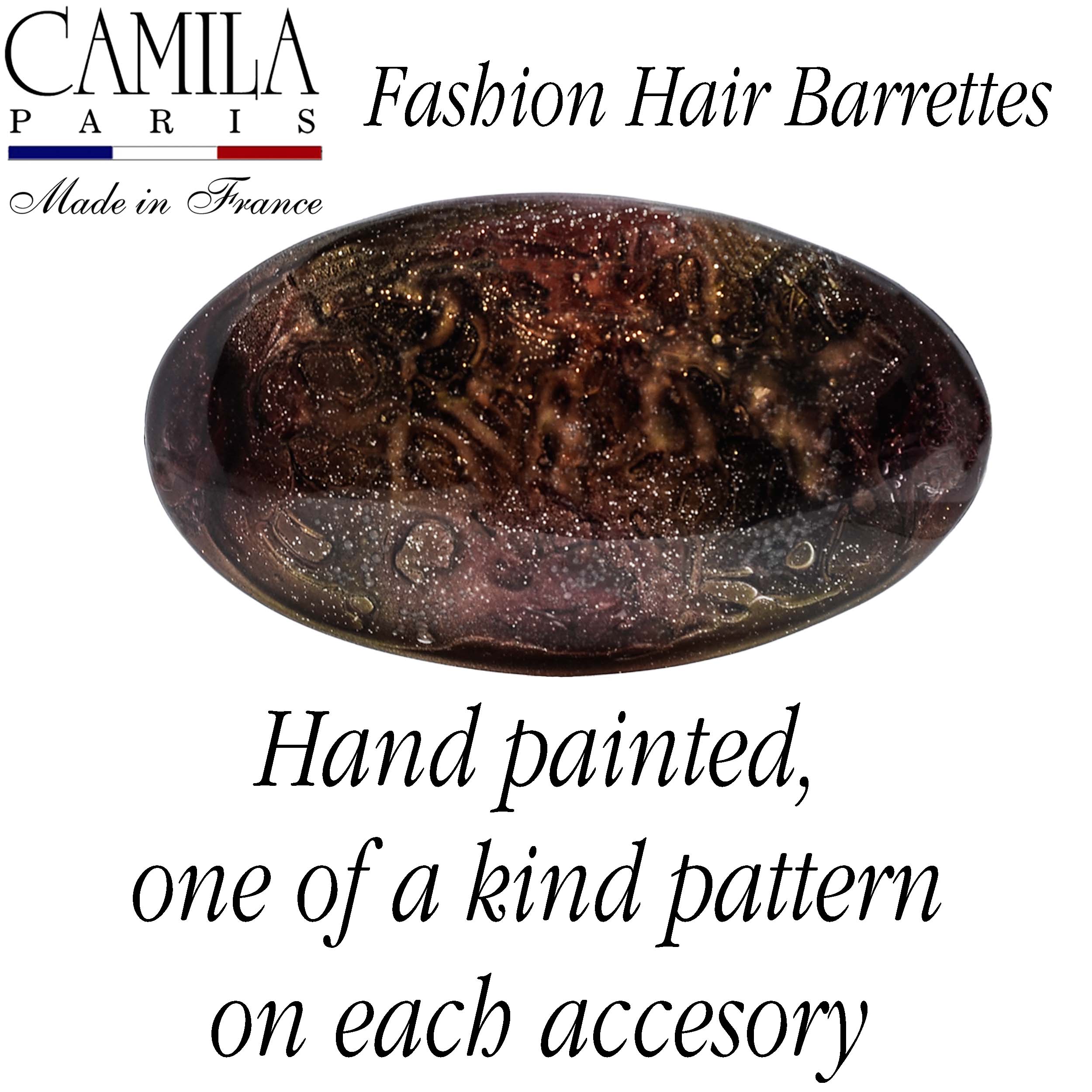 Hand Painted Rubberized Grip Oval Barrette - Émilie