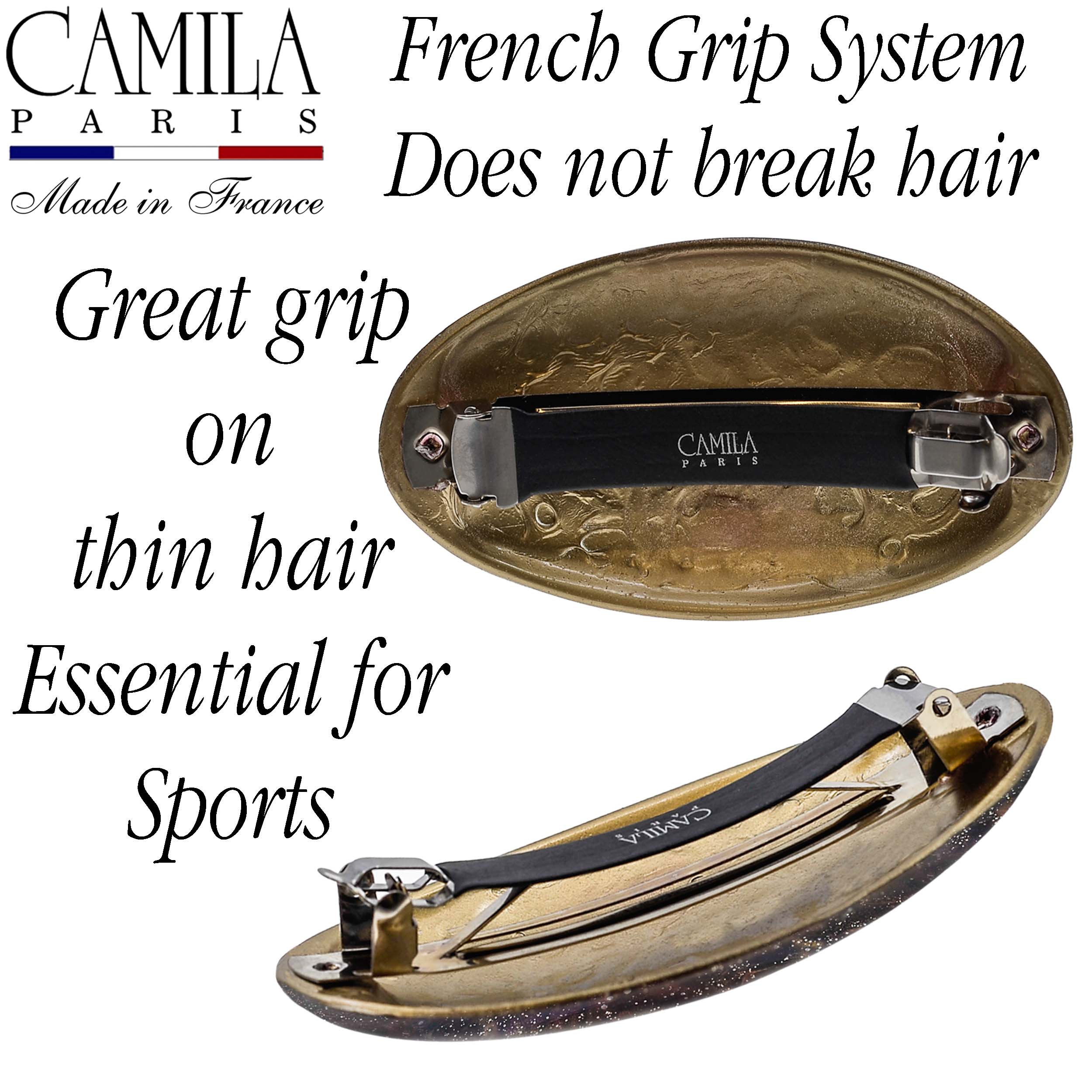Hand Painted Rubberized Grip Oval Barrette - Émilie