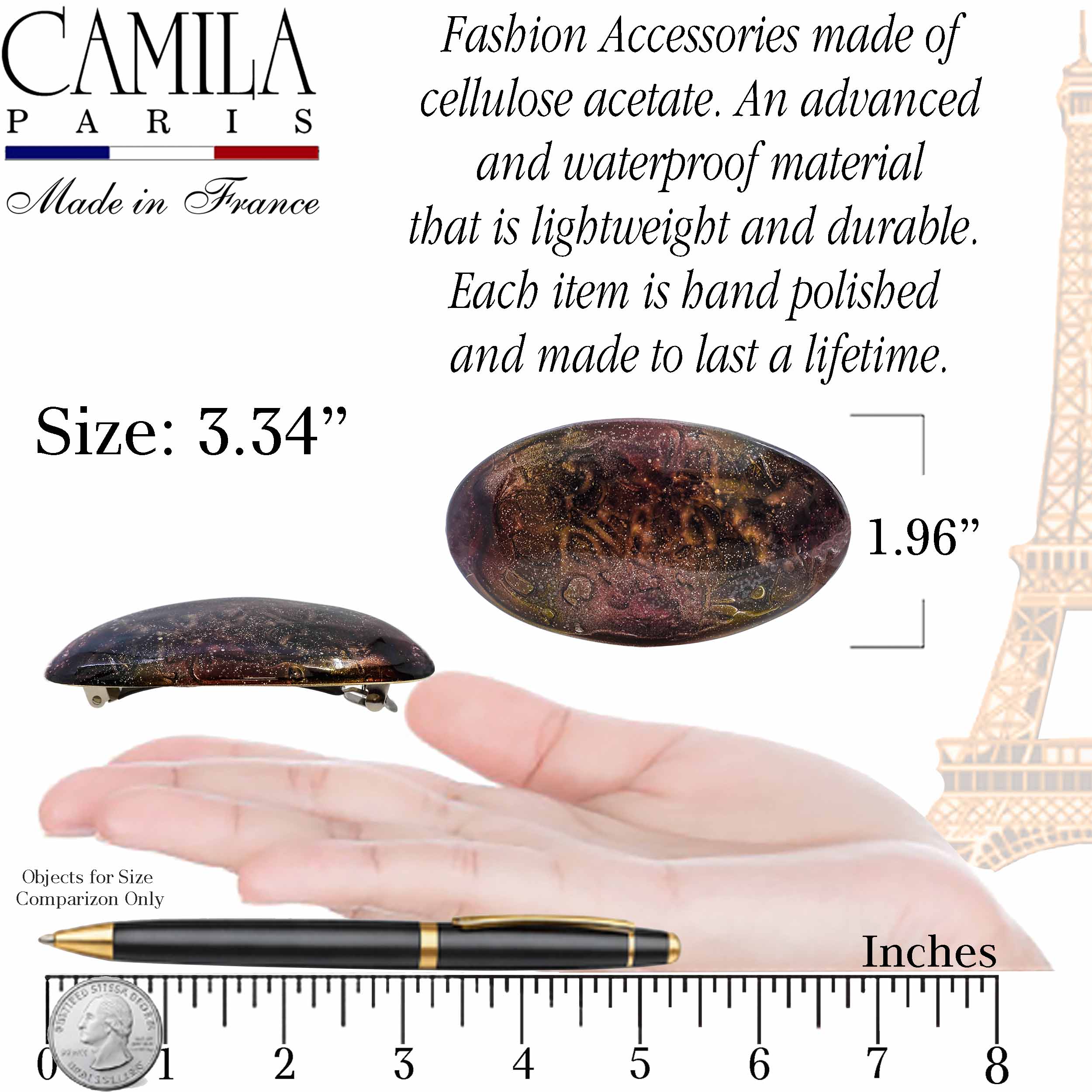 Hand Painted Rubberized Grip Oval Barrette - Émilie