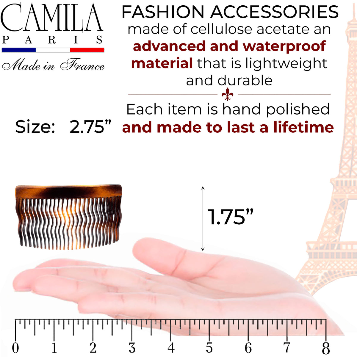 French Low-Profile Hair Side Comb Pair - Ruisseau