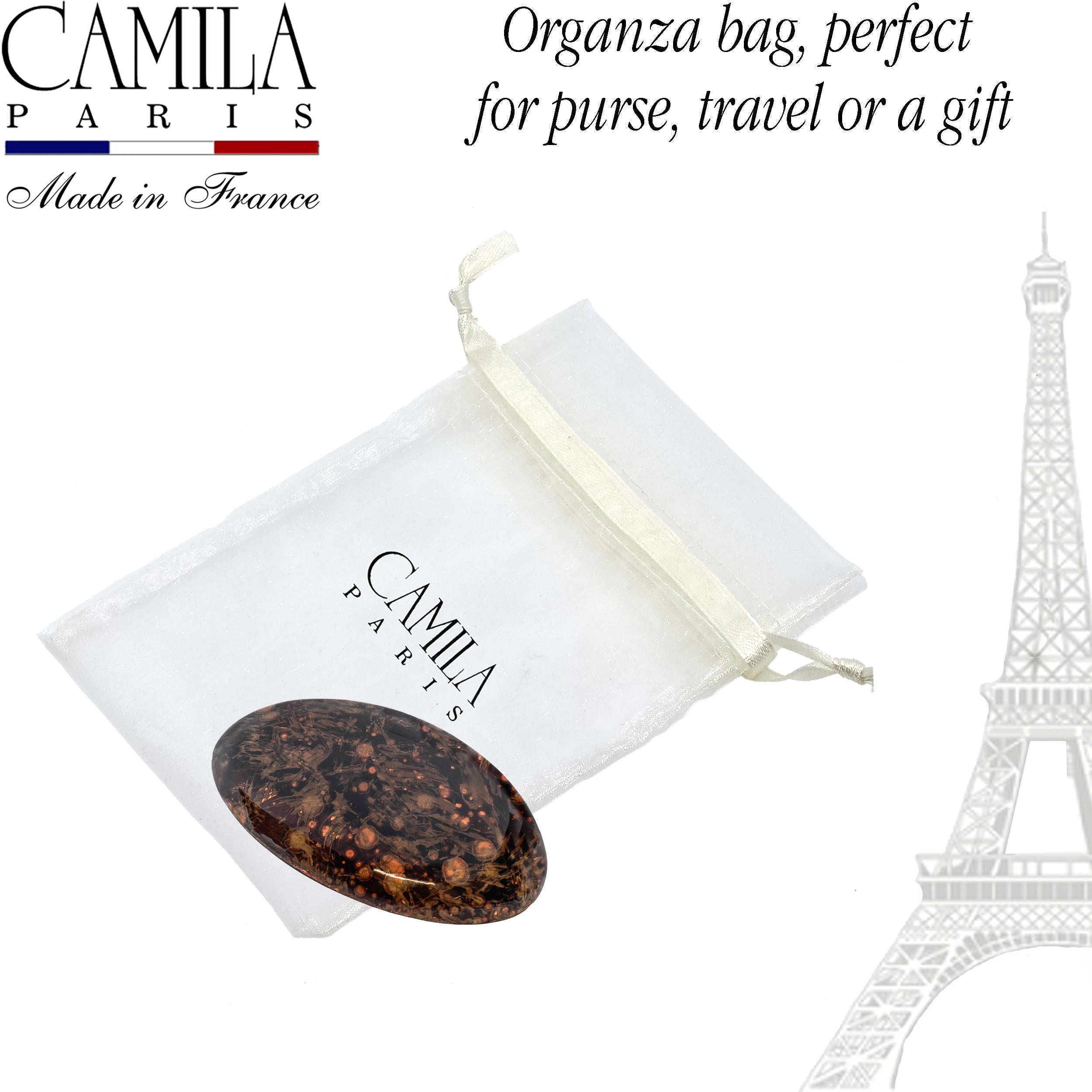 Hand Painted Rubberized Grip Oval Barrette - Émilie