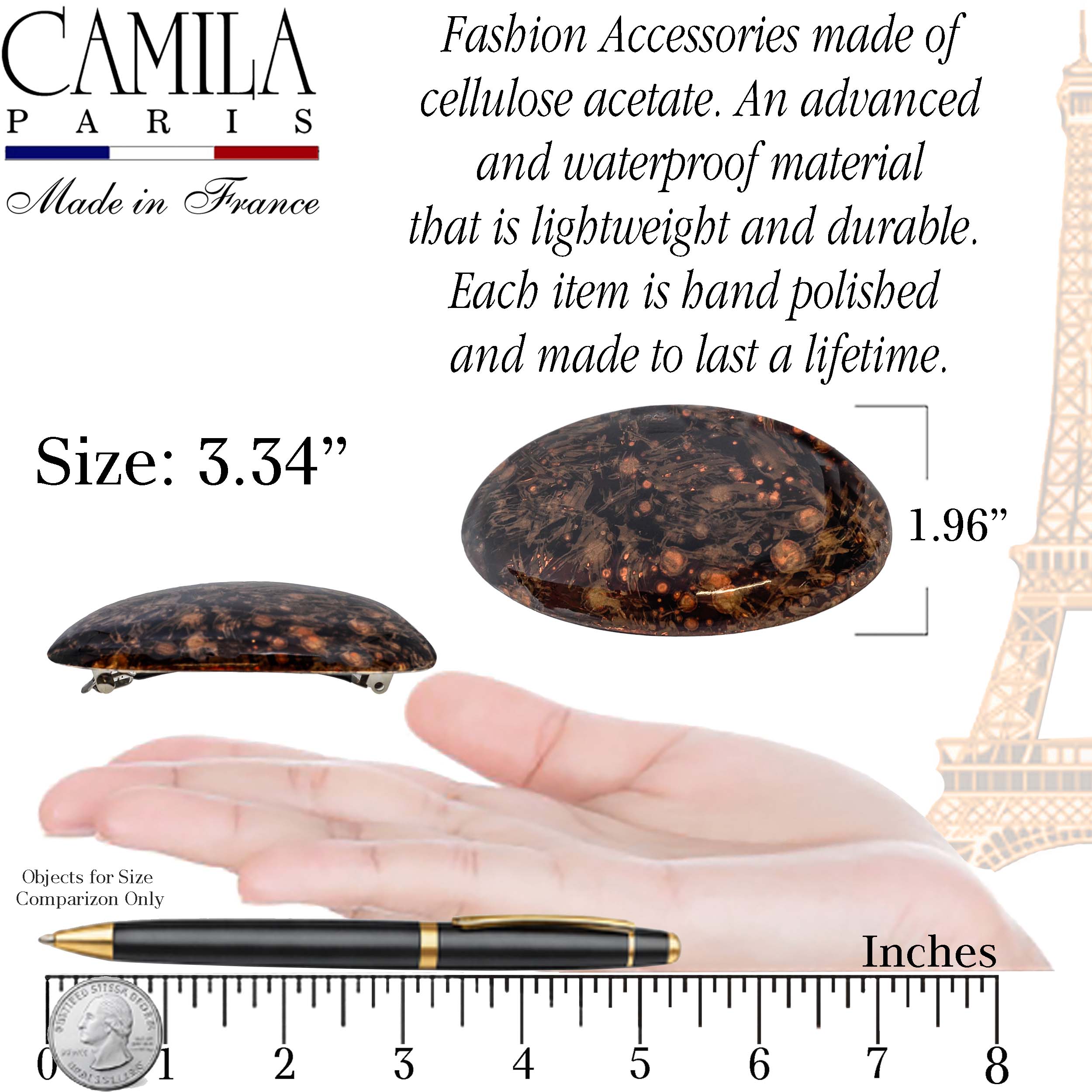 Hand Painted Rubberized Grip Oval Barrette - Émilie