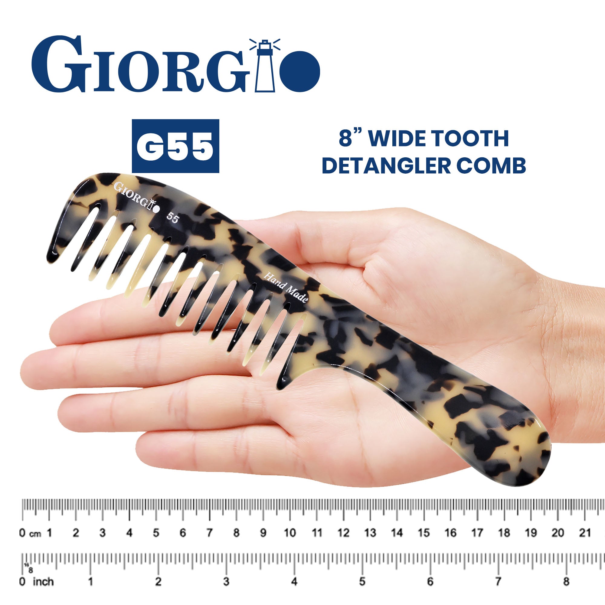 8" Handmade Wide Tooth Detangling Comb with Handle