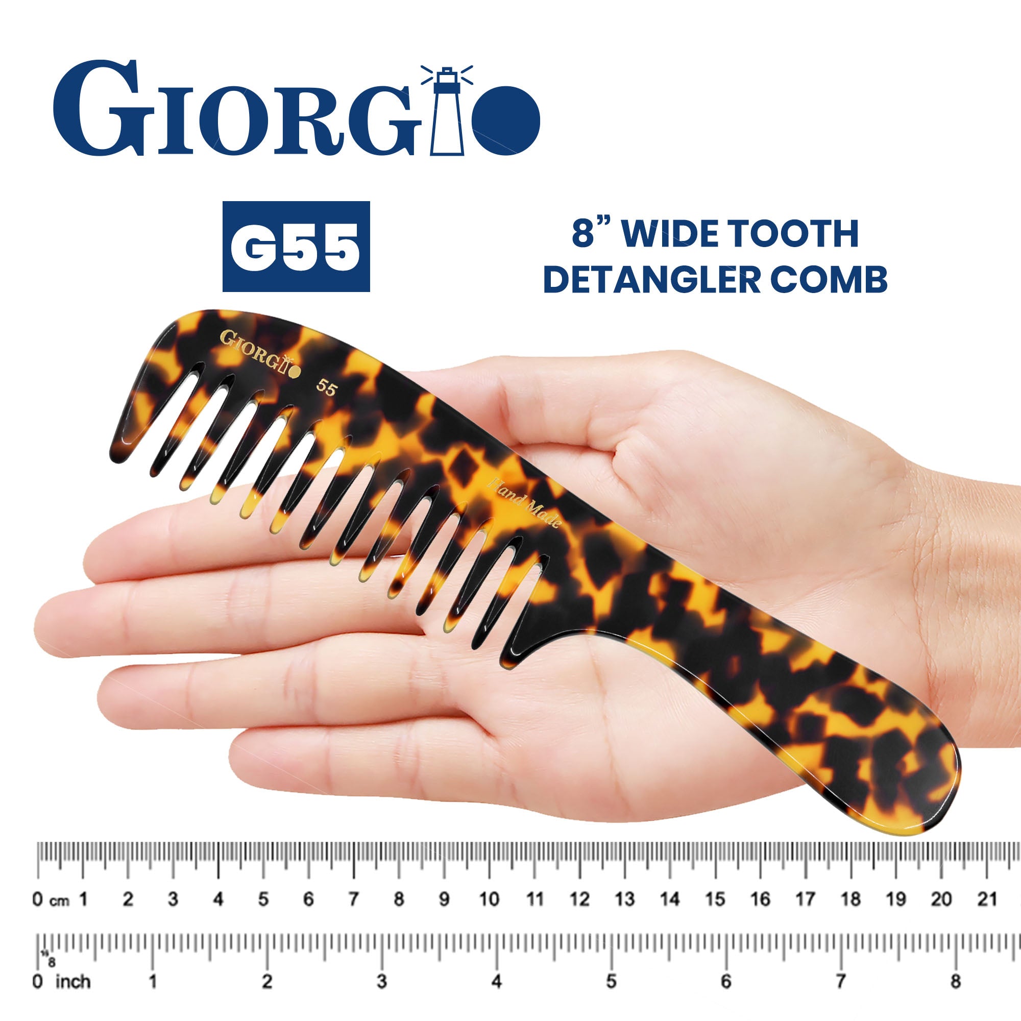 8" Handmade Wide Tooth Detangling Comb with Handle