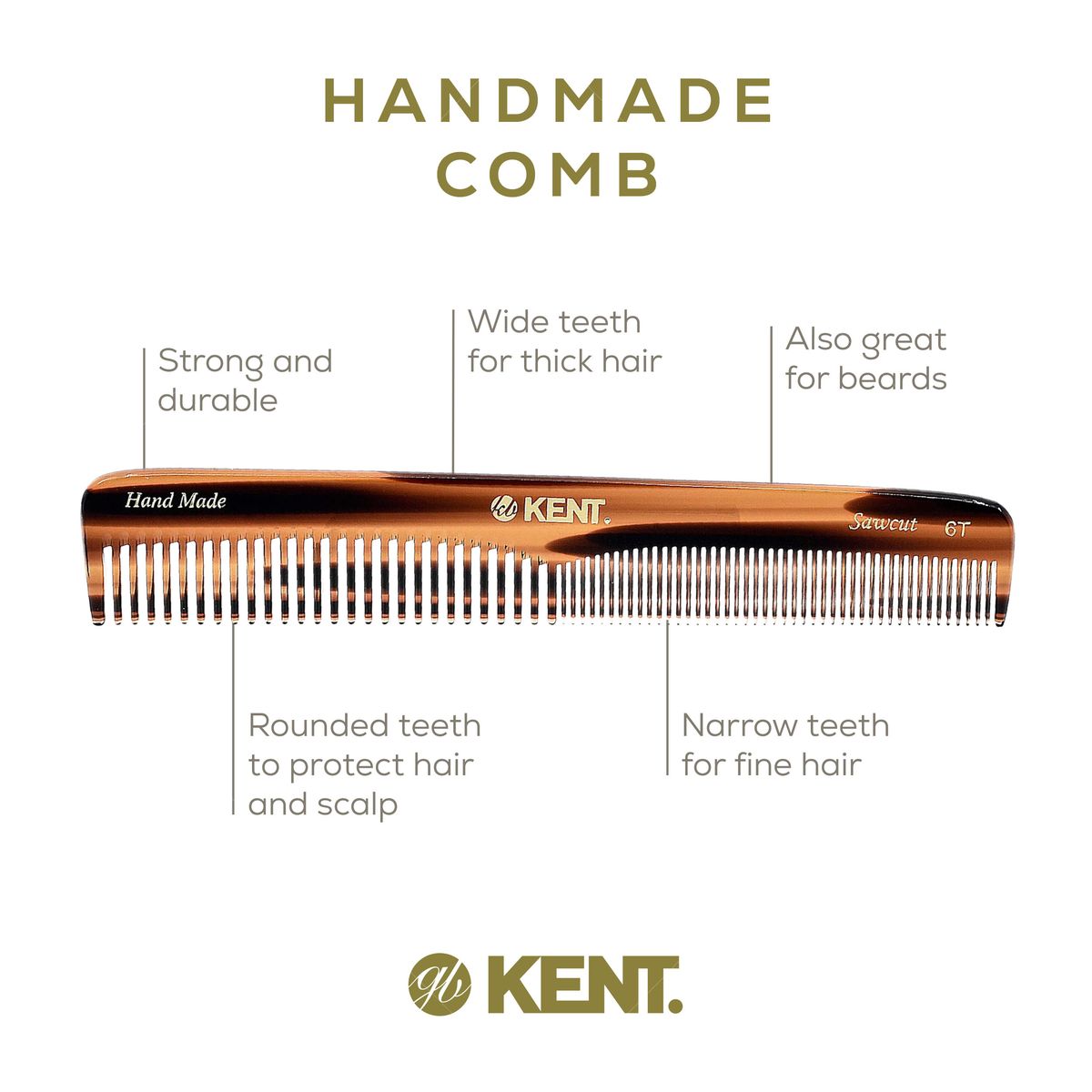 6.9" Handmade Fine and Wide Tooth Dressing Comb