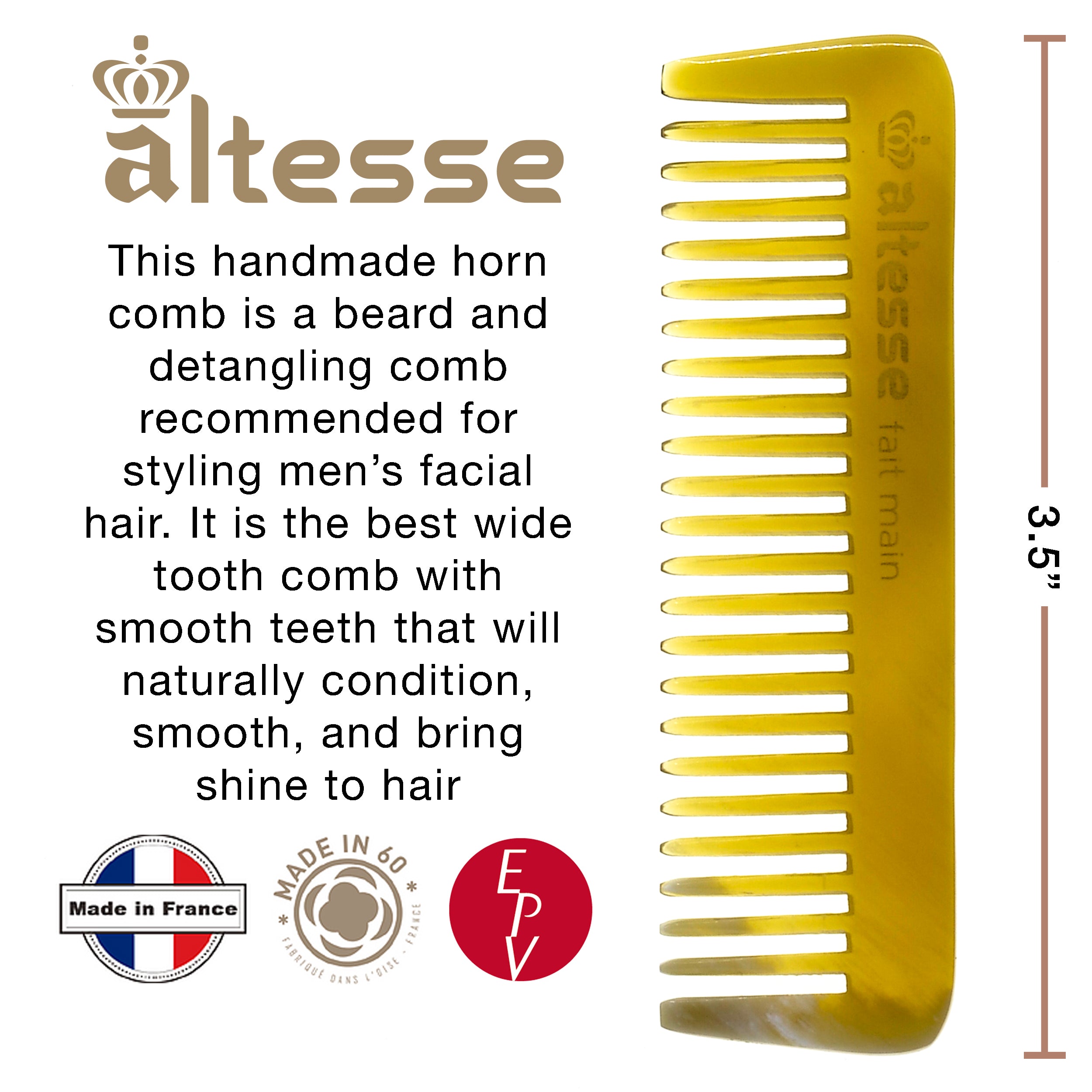 Altesse Small Wide Tooth Mustache and Beard Comb (3.5")