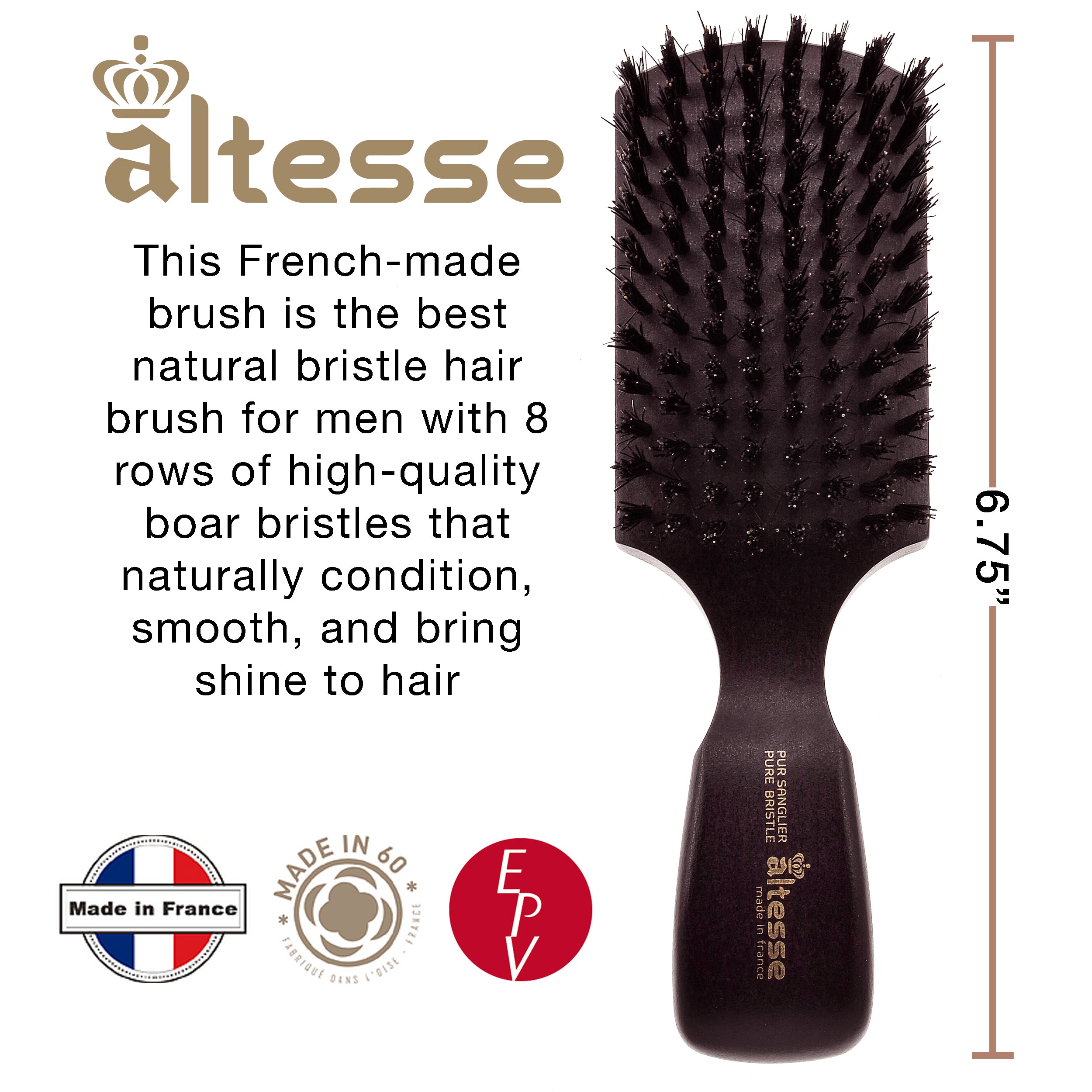 Altesse Boar Bristle Hair, Beard, and Mustache Club Brush