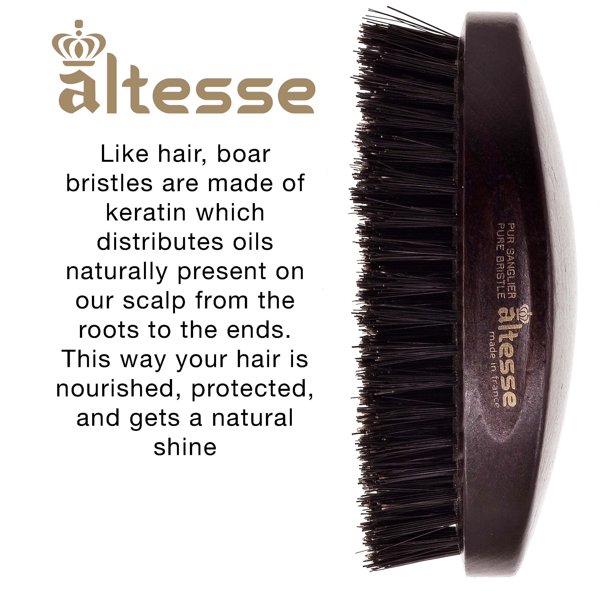 Altesse Military Boar Bristle Hair Brush for Hair, Beard, and Mustache