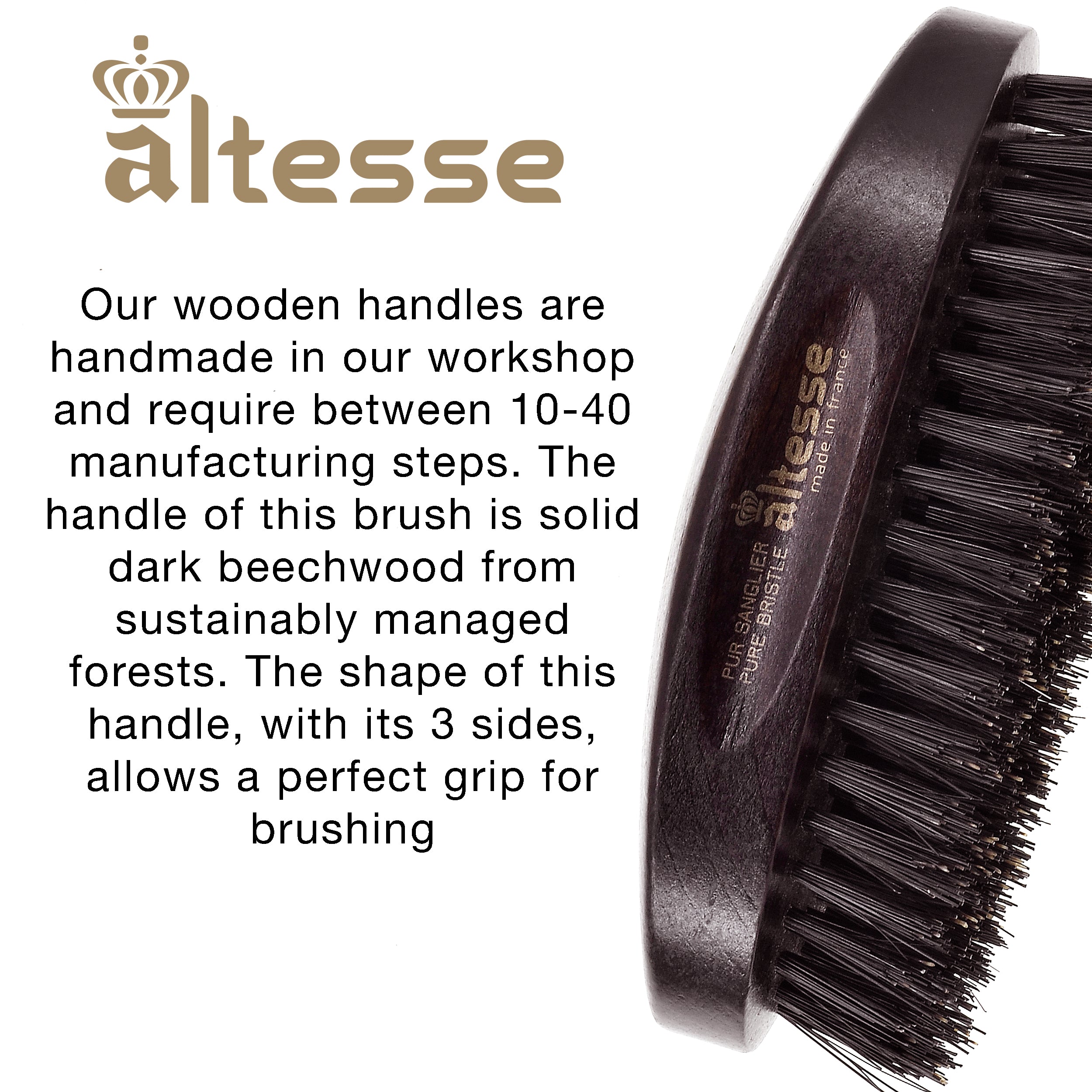 Altesse Military Boar Bristle Hair Brush for Hair, Beard, and Mustache