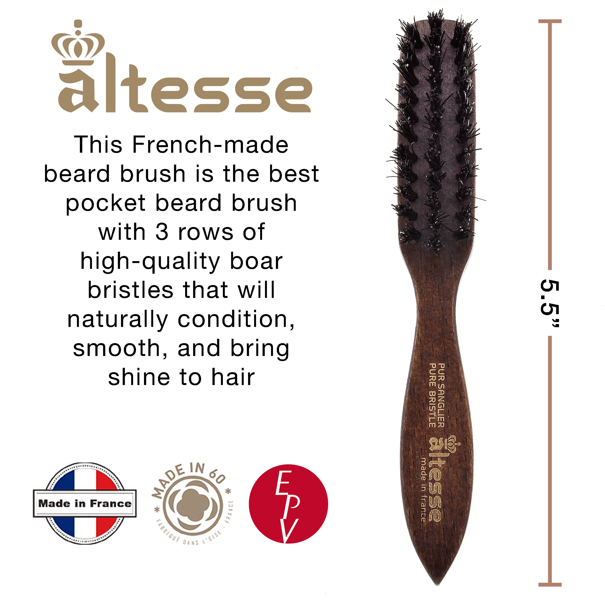Altesse Boar Bristle Pocket Beard and Mustache Brush (5.5")