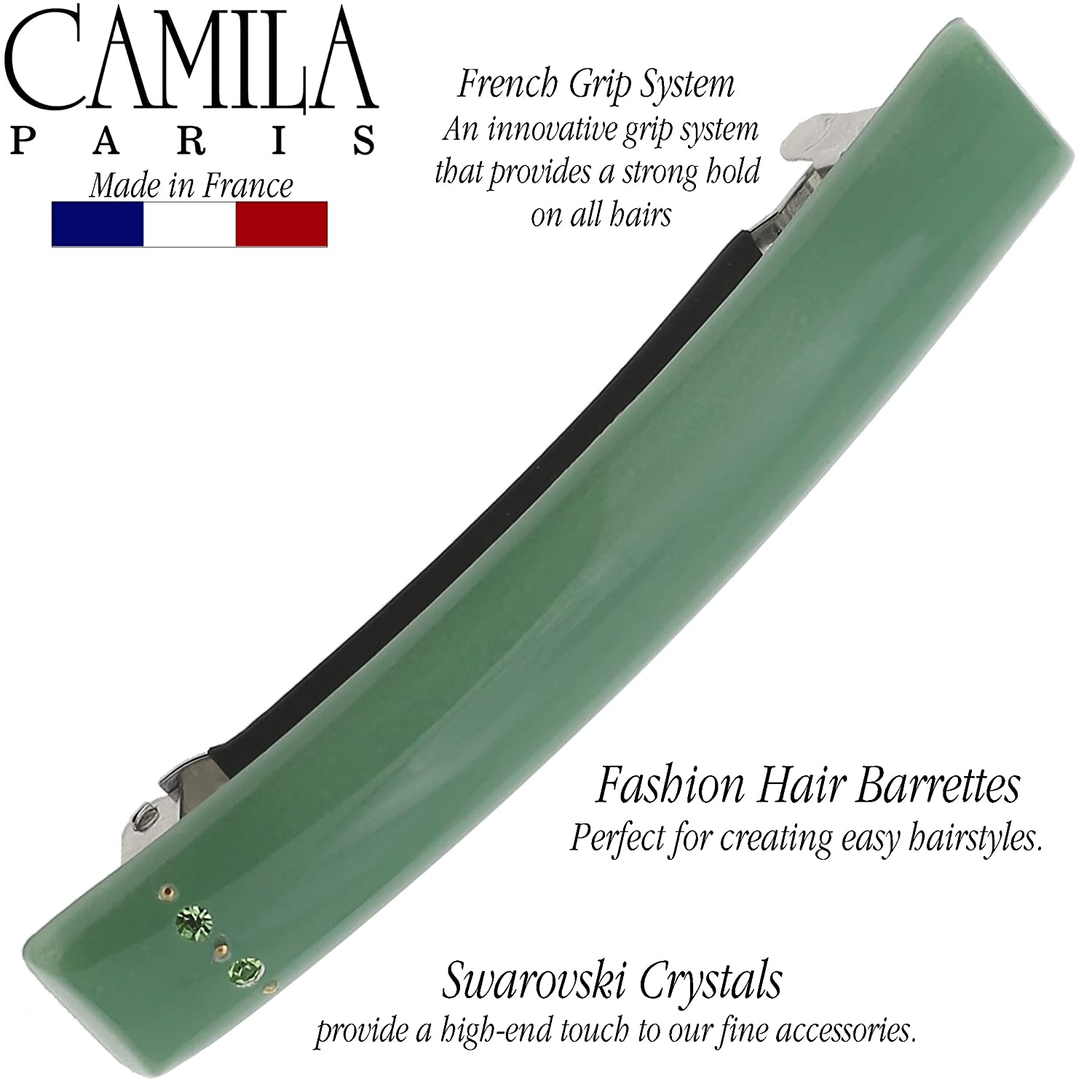 Camila Paris Hair Barrettes Rectangle No-Slip with Swarovski Crystals