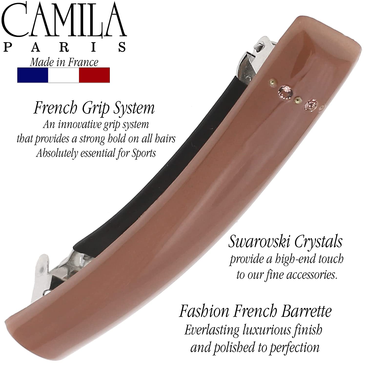 Camila Paris Hair Barrettes Rectangle No-Slip with Swarovski Crystals