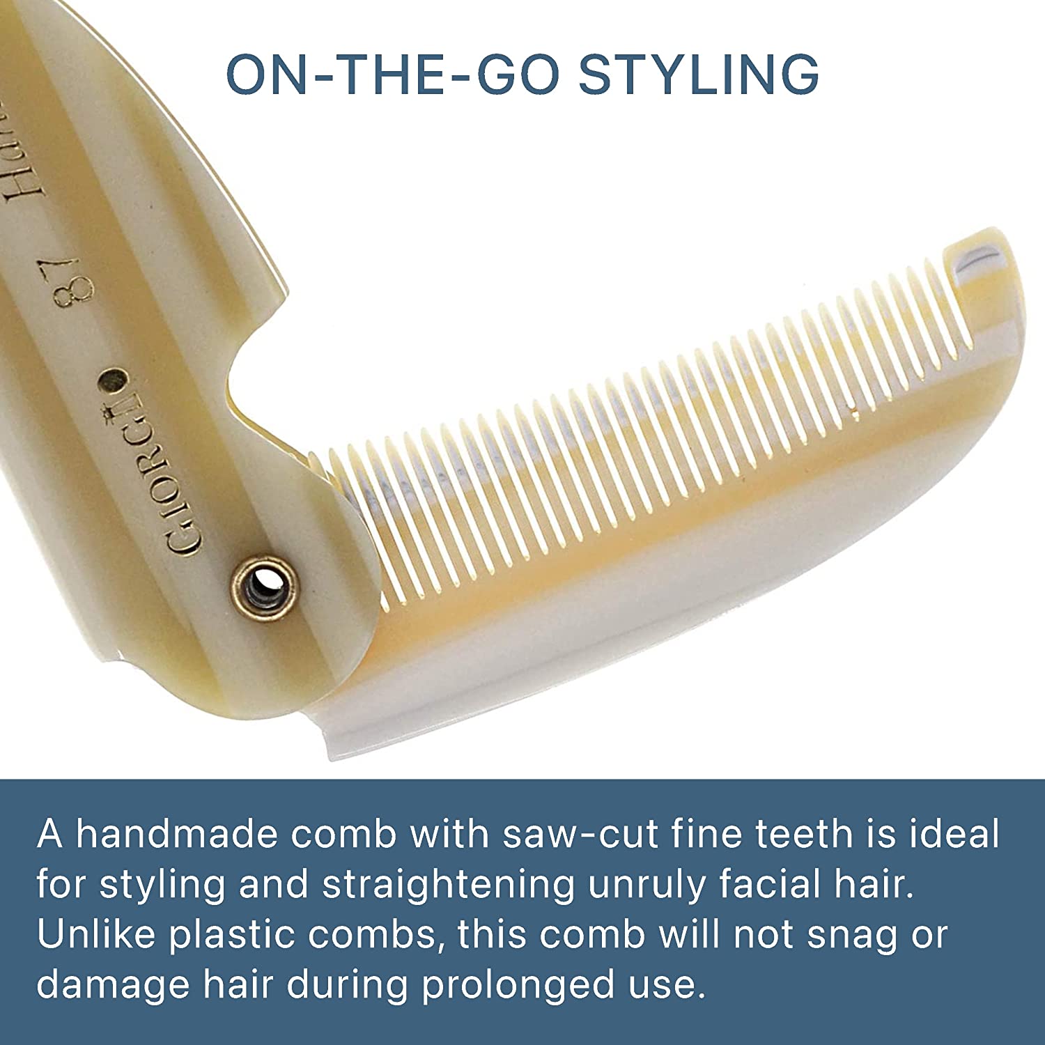 4.5" Handmade Fine Tooth Contoured Folding Pocket Comb