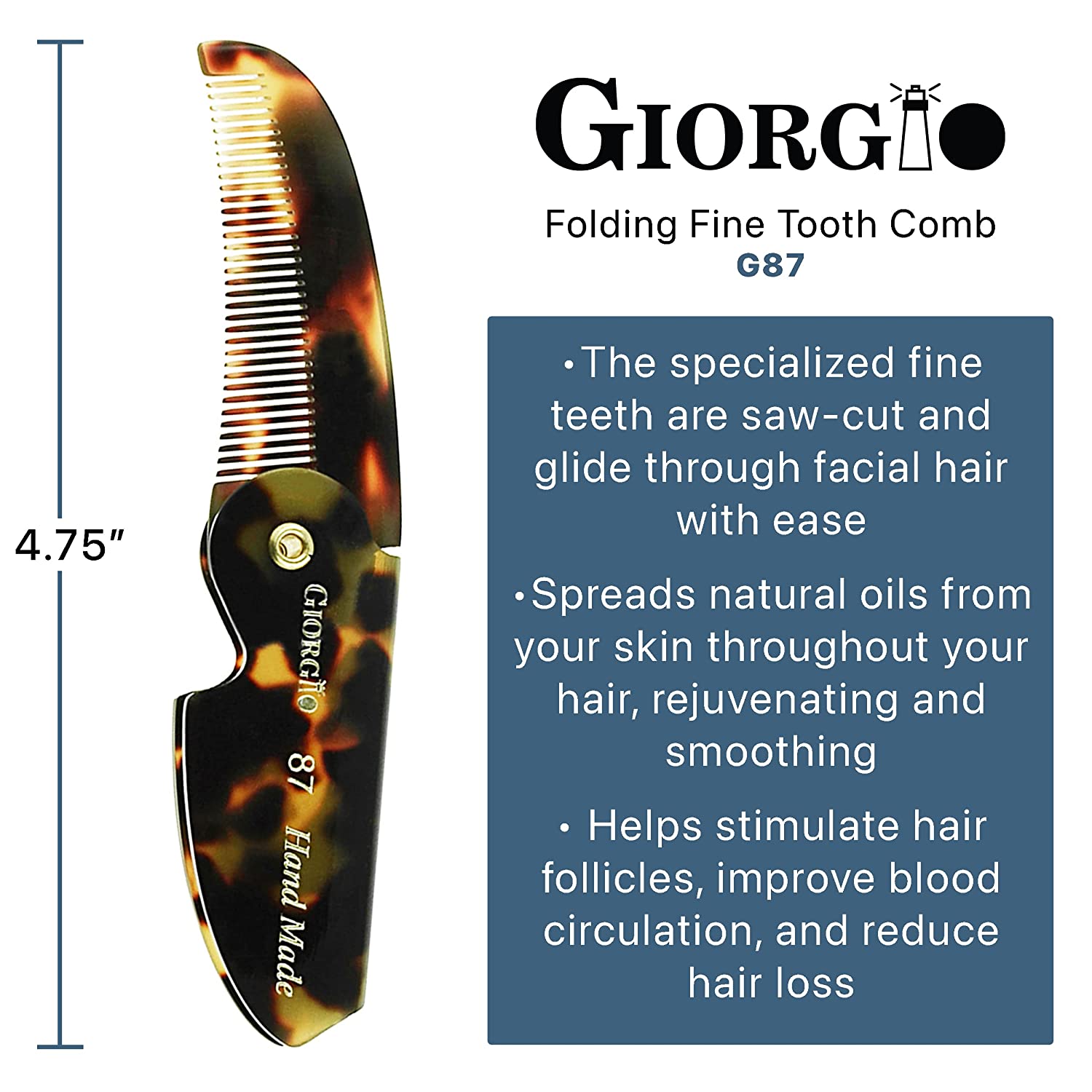 4.5" Handmade Fine Tooth Contoured Folding Pocket Comb