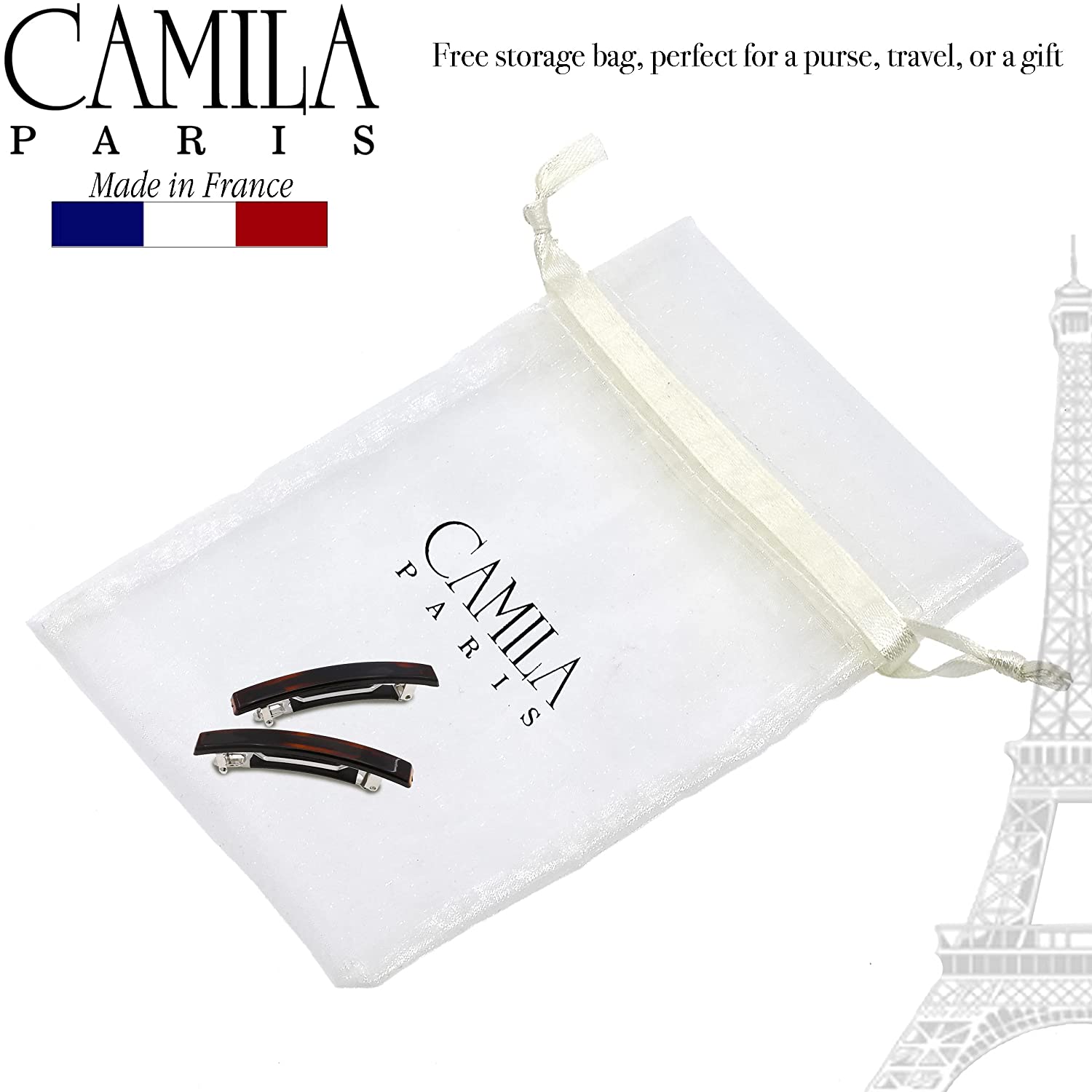 Camila Paris Hair Barrettes Skinny Rectangle No-Slip Pair