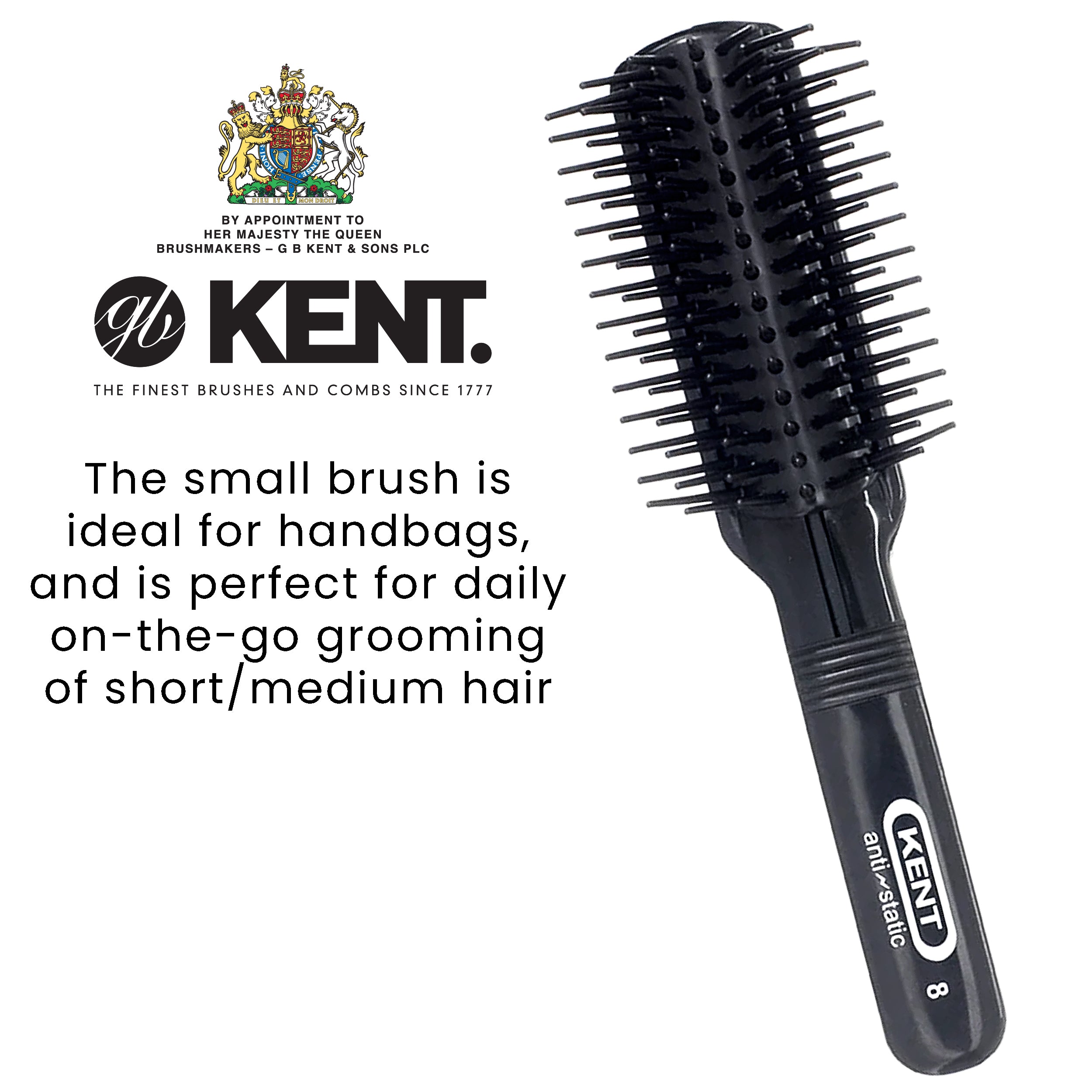 Kent Nylon Quill Rubber Cushion Anti-Static Hair Brush