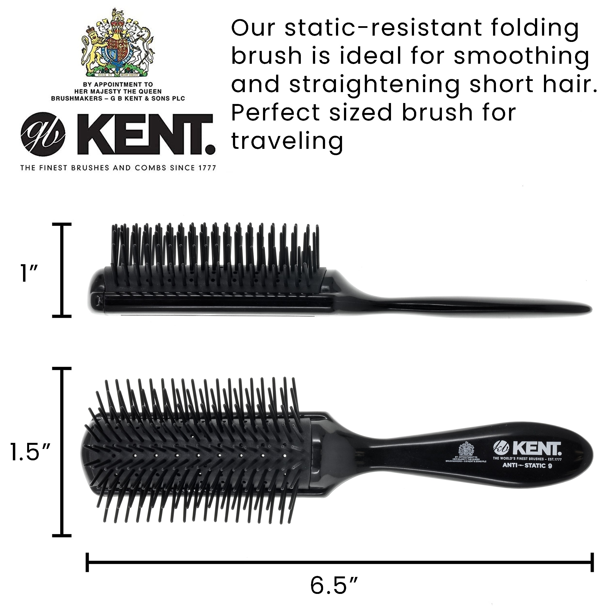Kent Nylon Quill Rubber Cushion Anti-Static Hair Brush