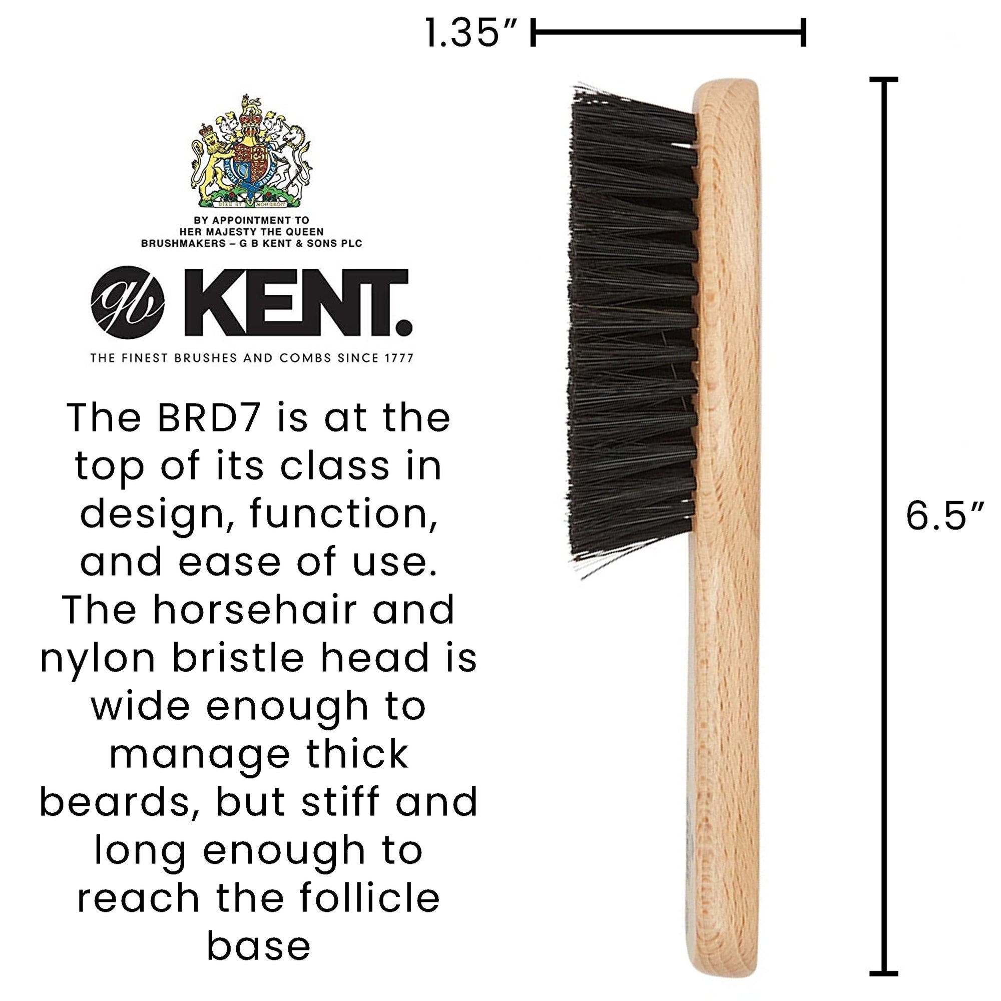 Kent BRD7 Horsehair and Nylon Blend Soft Beard Brush for Men