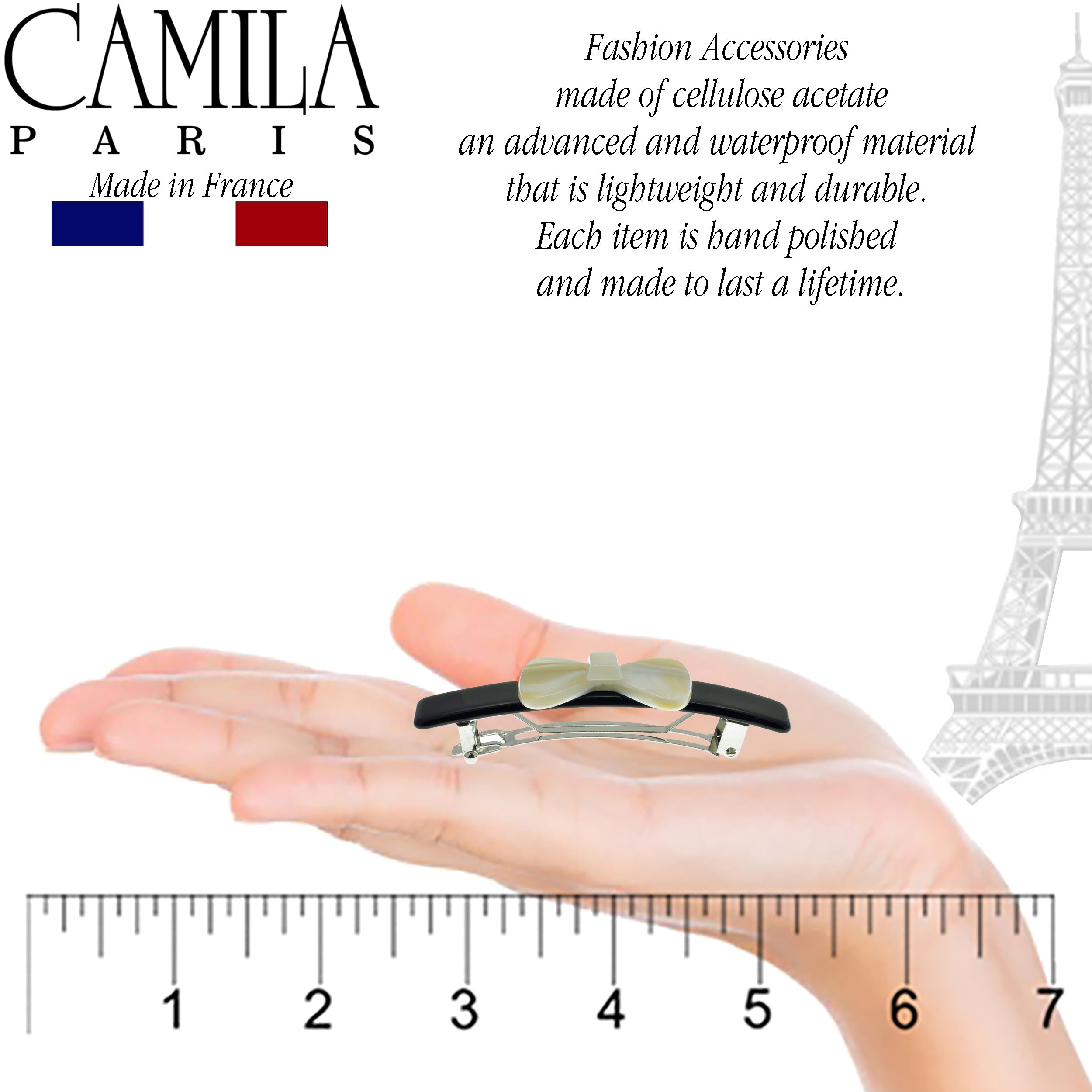 Camila Paris CP2244 Handmade Black French Hair Barrette Automatic