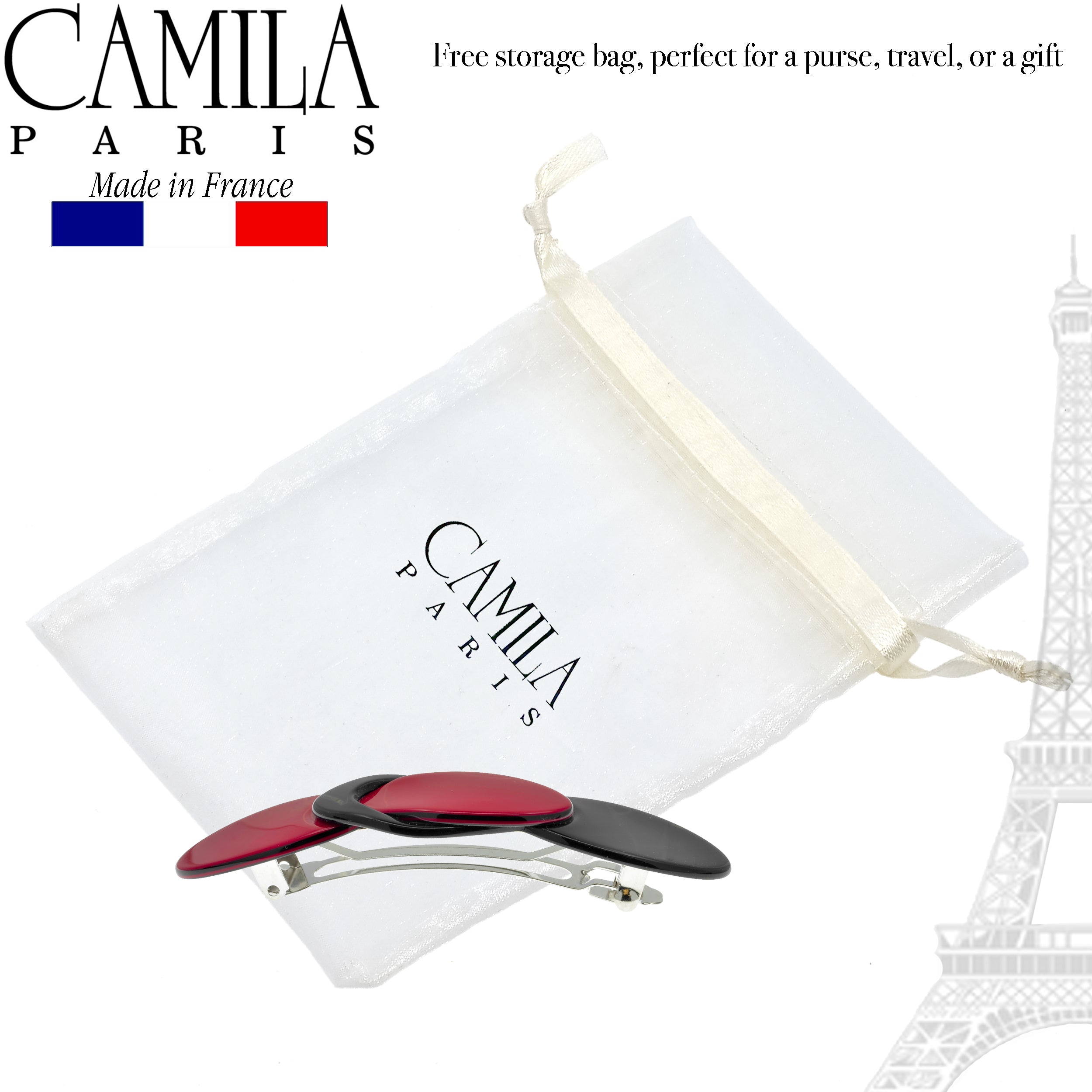 Camila Paris CP2254 Handmade Black, Red French Hair Barrette Automatic