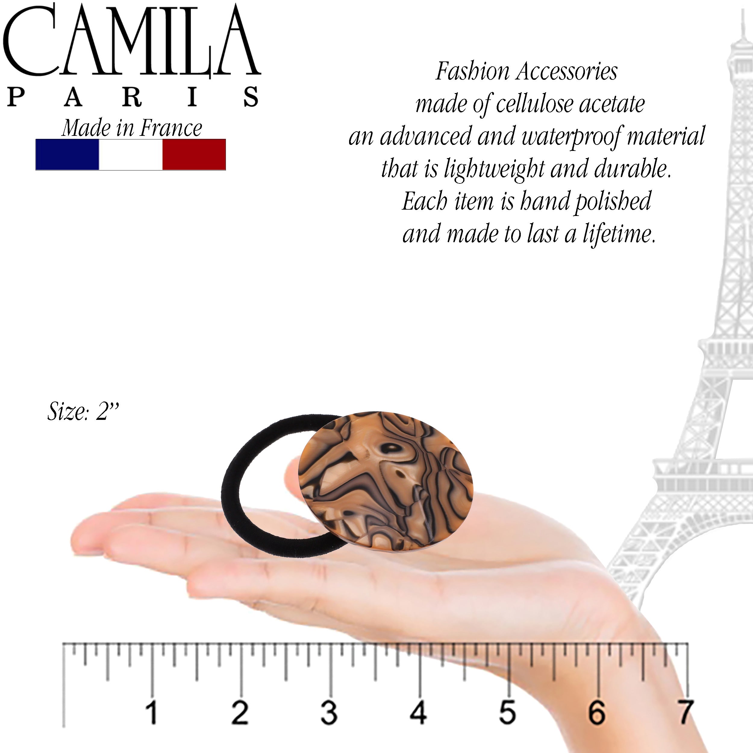 Camila Paris CP2962 Handmade Brown French Hair Ponytail Holder Ties