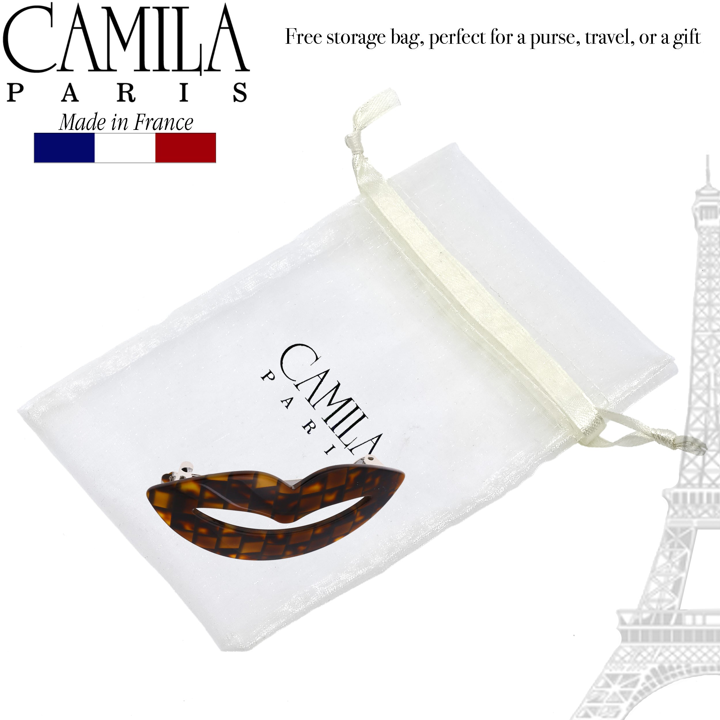 Camila Paris CP2969 French Hair Barrettes Clips for Girls, Handmade Kiss Brown