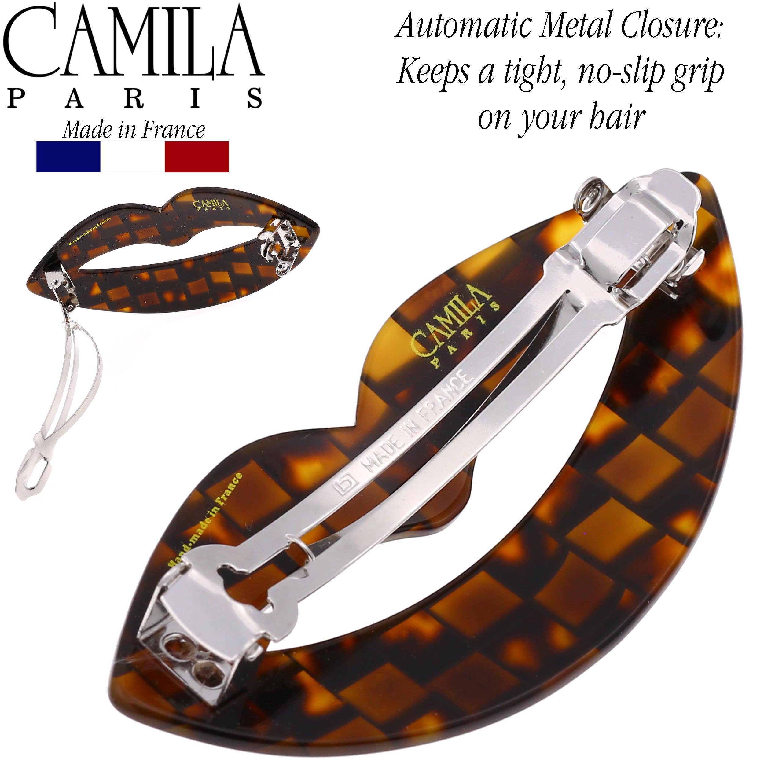 Camila Paris CP2969 French Hair Barrettes Clips for Girls, Handmade Kiss Brown
