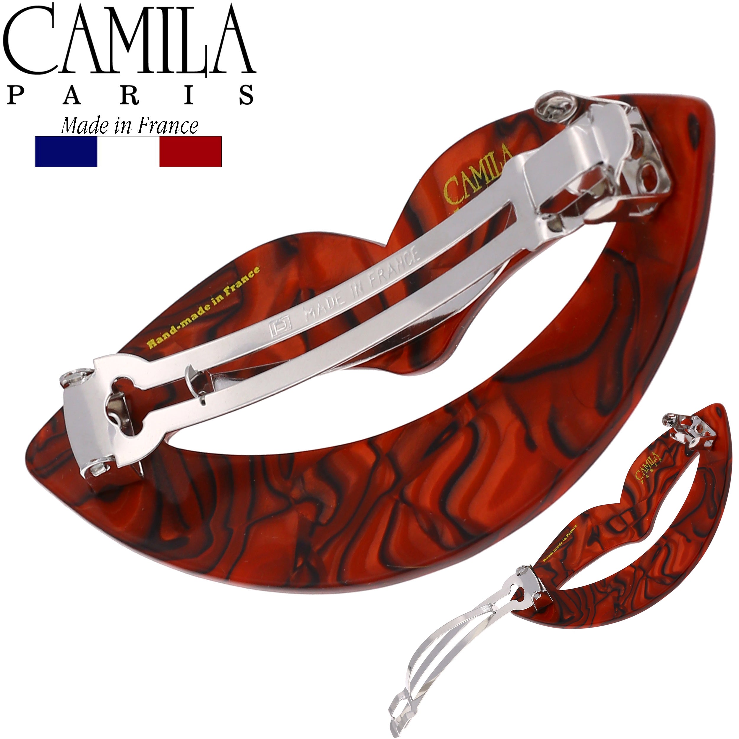 Camila Paris CP2969 French Hair Barrettes Clips for Girls, Handmade Kiss Brown