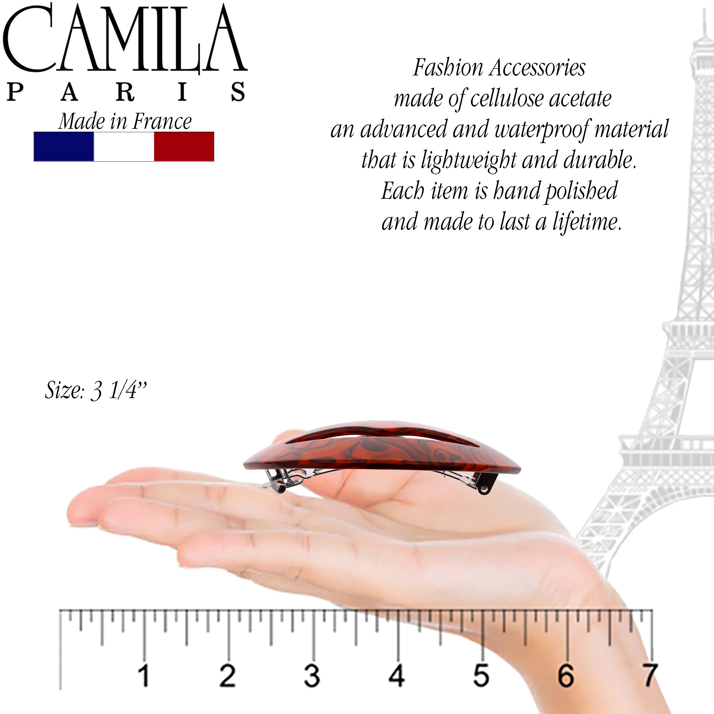 Camila Paris CP2969 French Hair Barrettes Clips for Girls, Handmade Kiss Brown