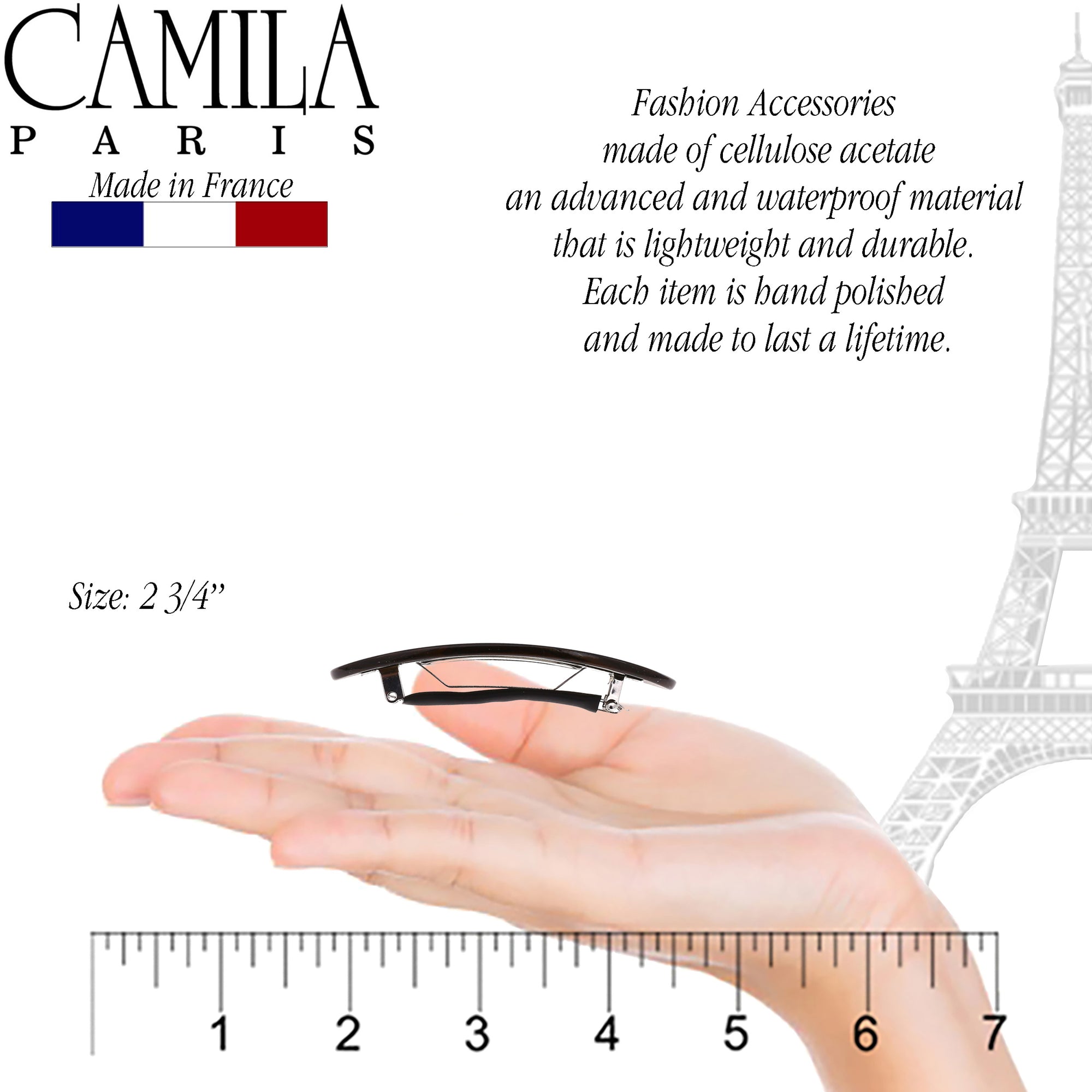 Camila Paris CP2983 French Hair Barrettes Clips Handmade Oval Brown