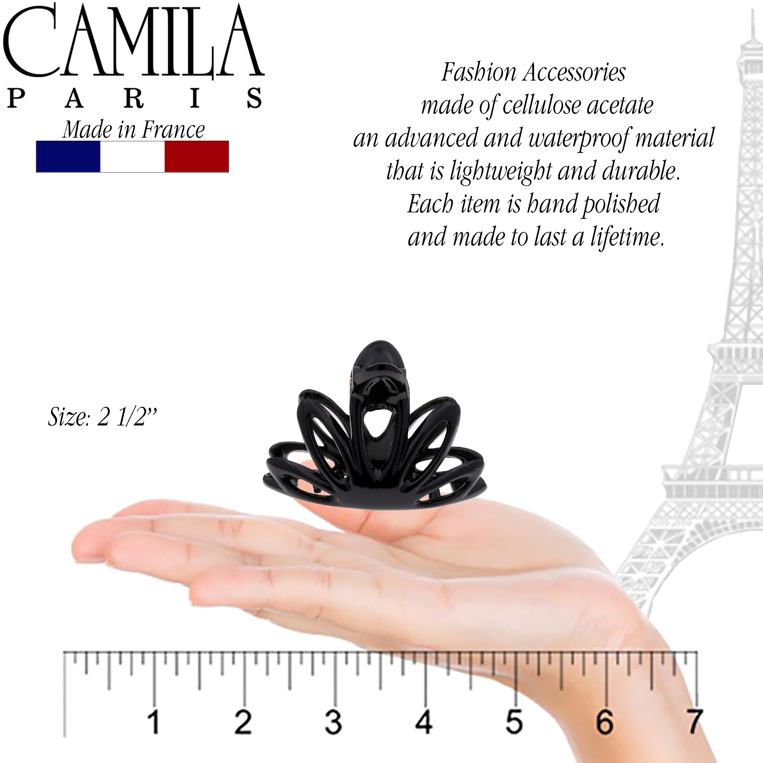 Camila Paris CP853 Black Women's French Hair Clip Claw No Slip Grip
