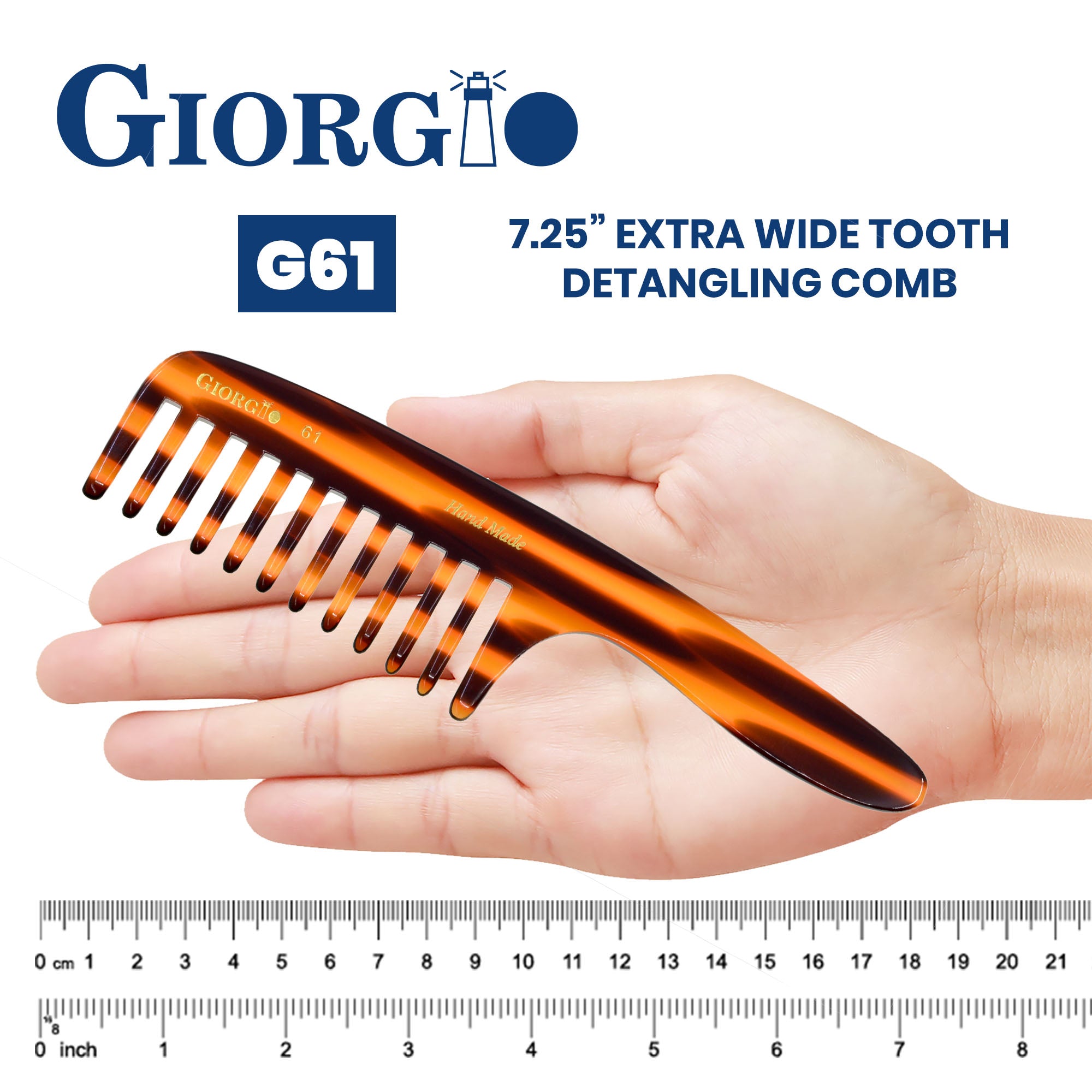 7" Handmade Wide Tooth Detangling Comb with Handle