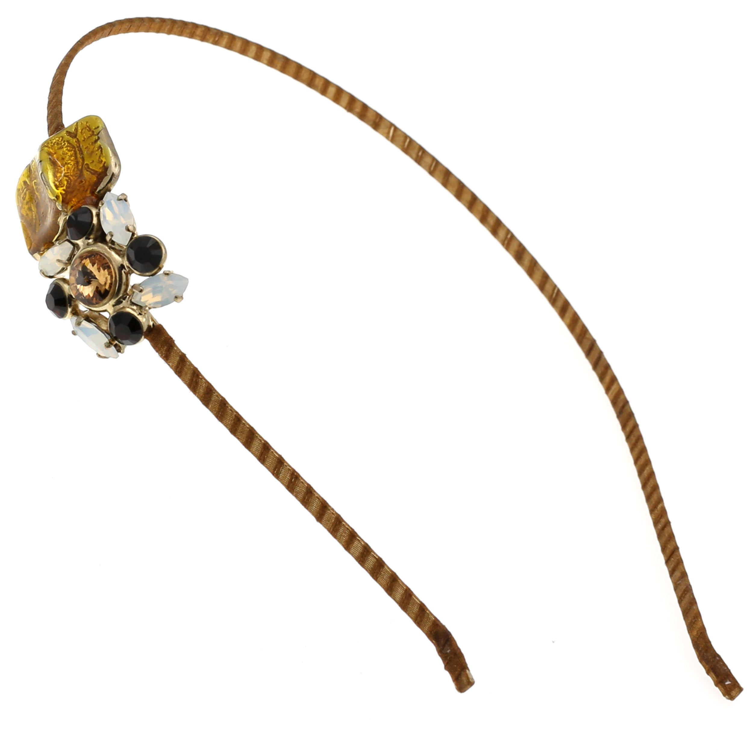 Thin Amber Metal Headband with Swarovski Crystals and Stones