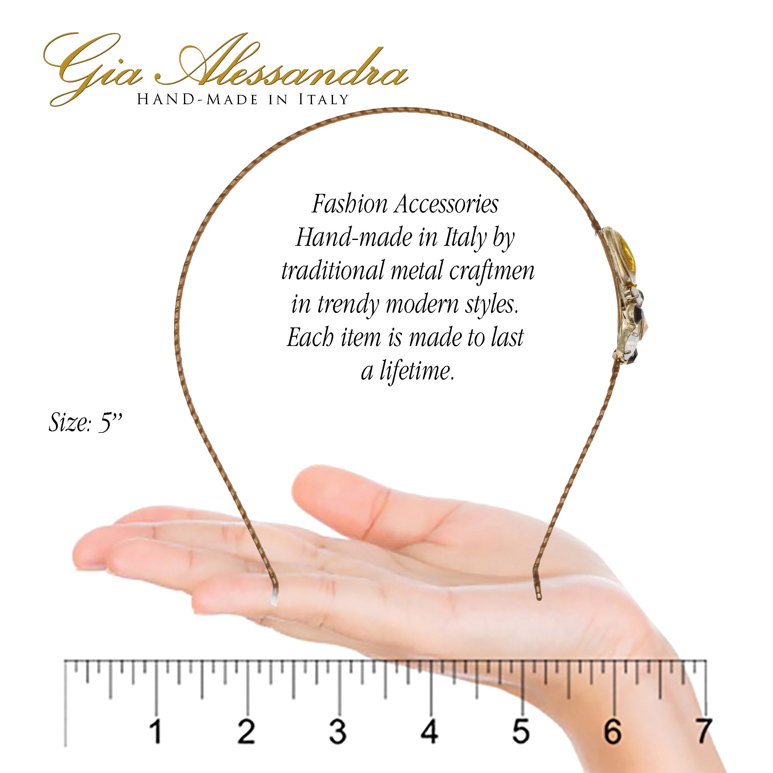 Thin Amber Metal Headband with Swarovski Crystals and Stones