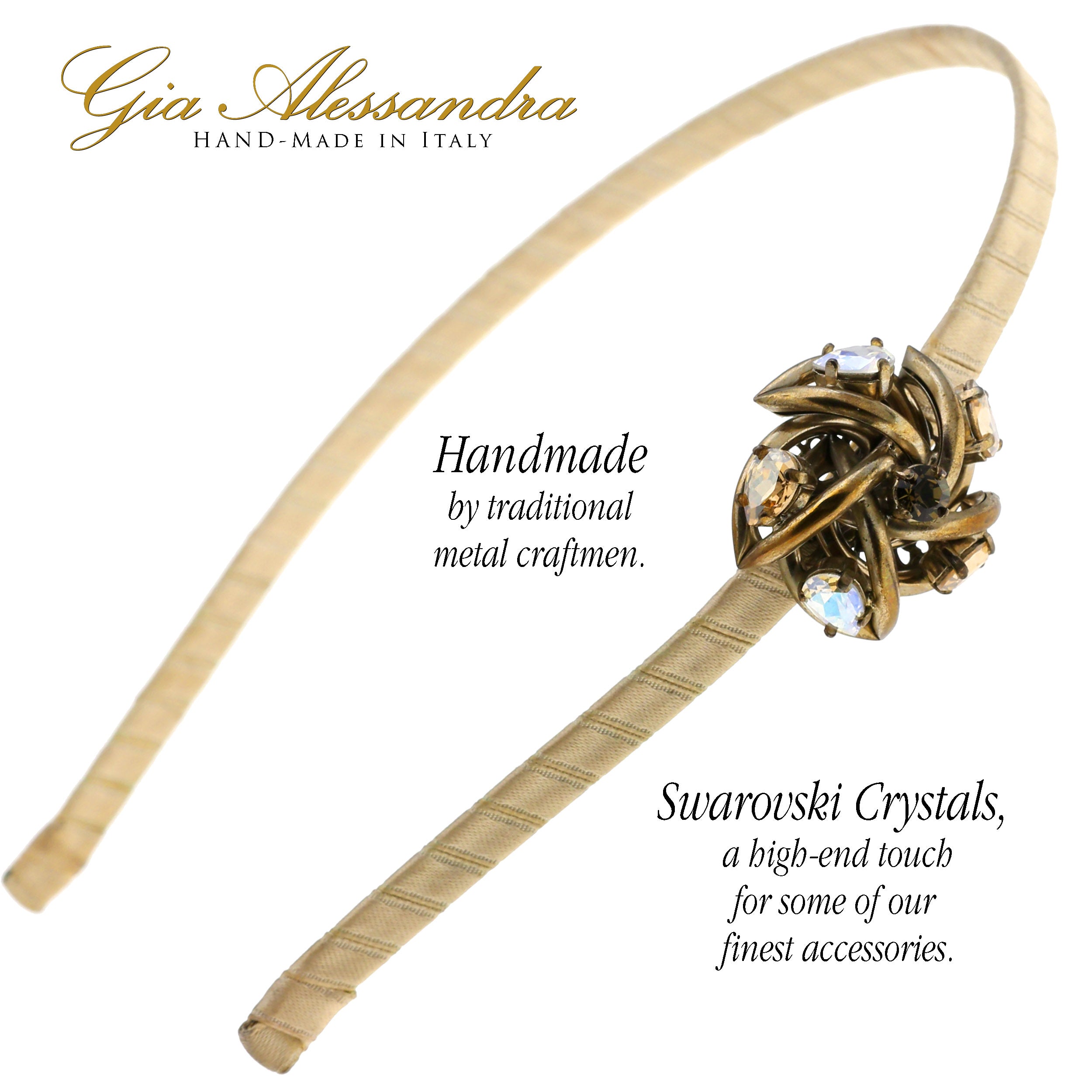 Beige Brass Star Metal Headband with Swarovski Crystals