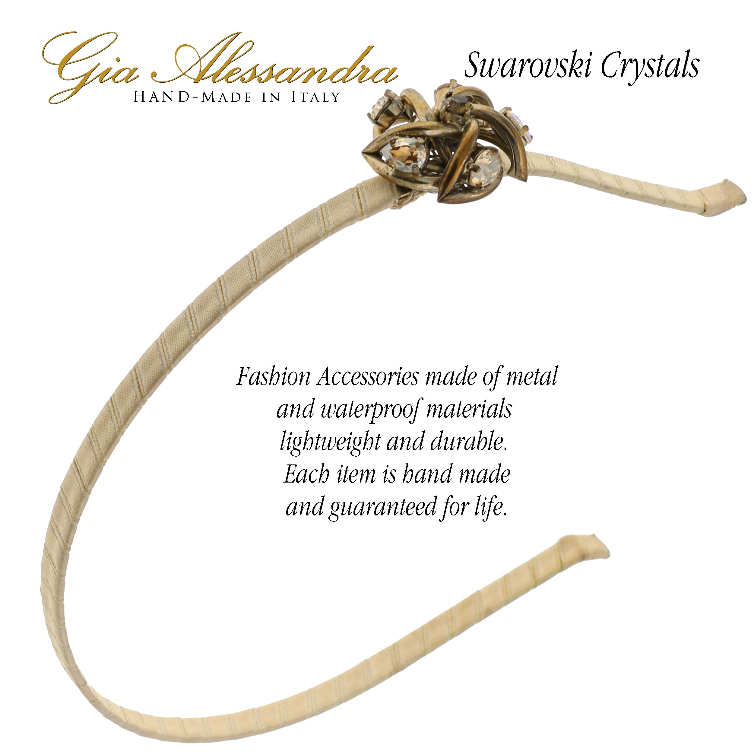 Beige Brass Star Metal Headband with Swarovski Crystals