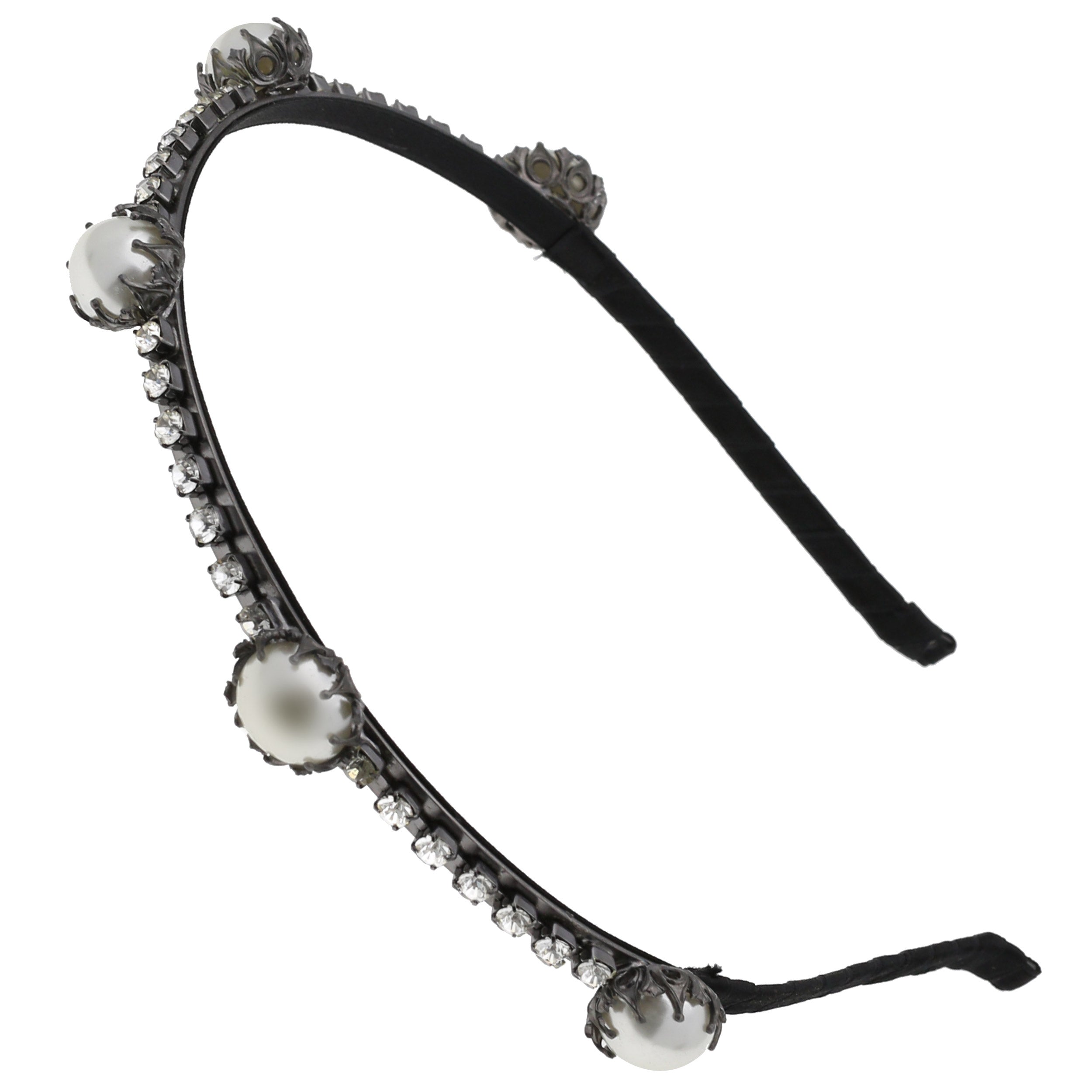 Silver Metal Headband with Swarovsky Crystals and Pearls