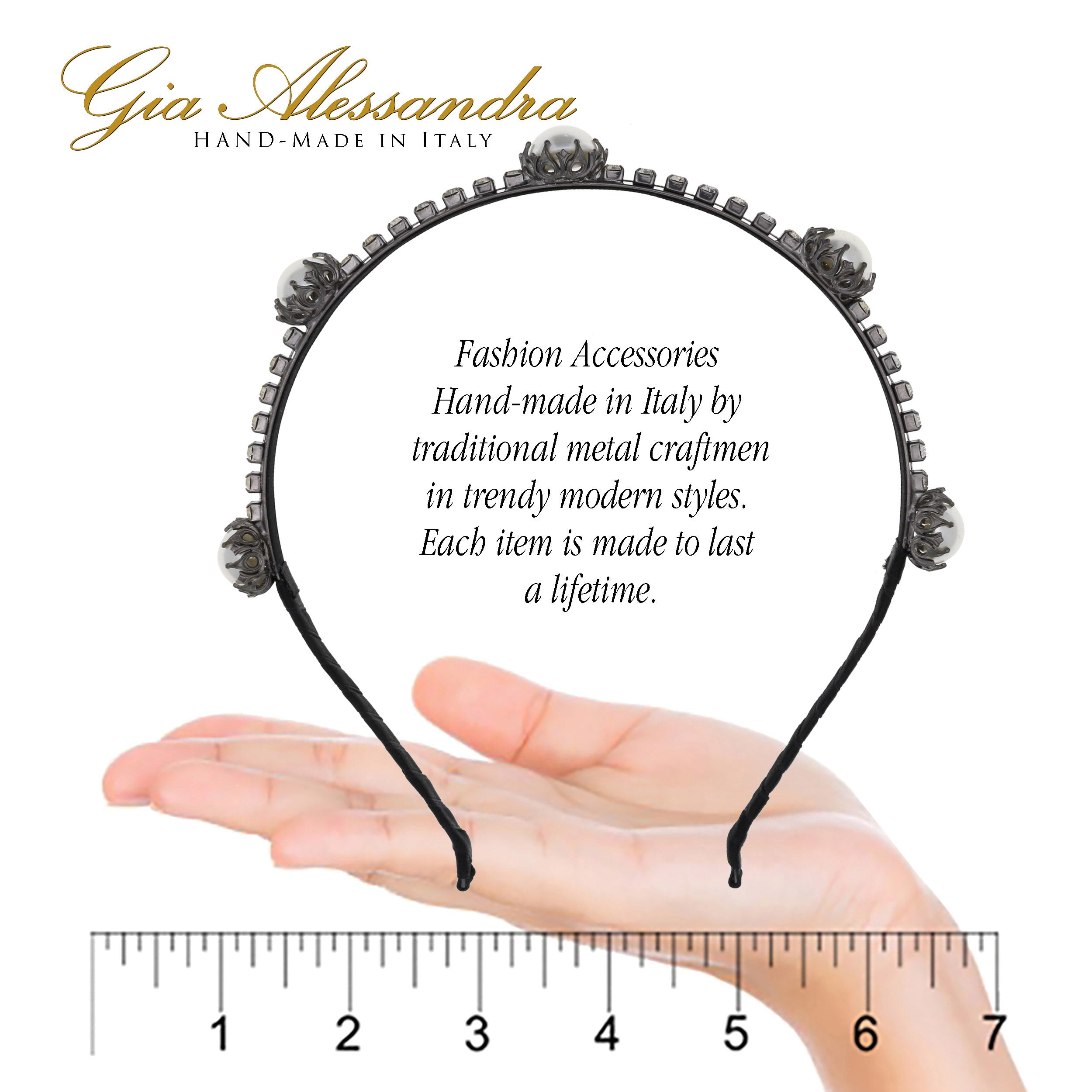 Silver Metal Headband with Swarovsky Crystals and Pearls