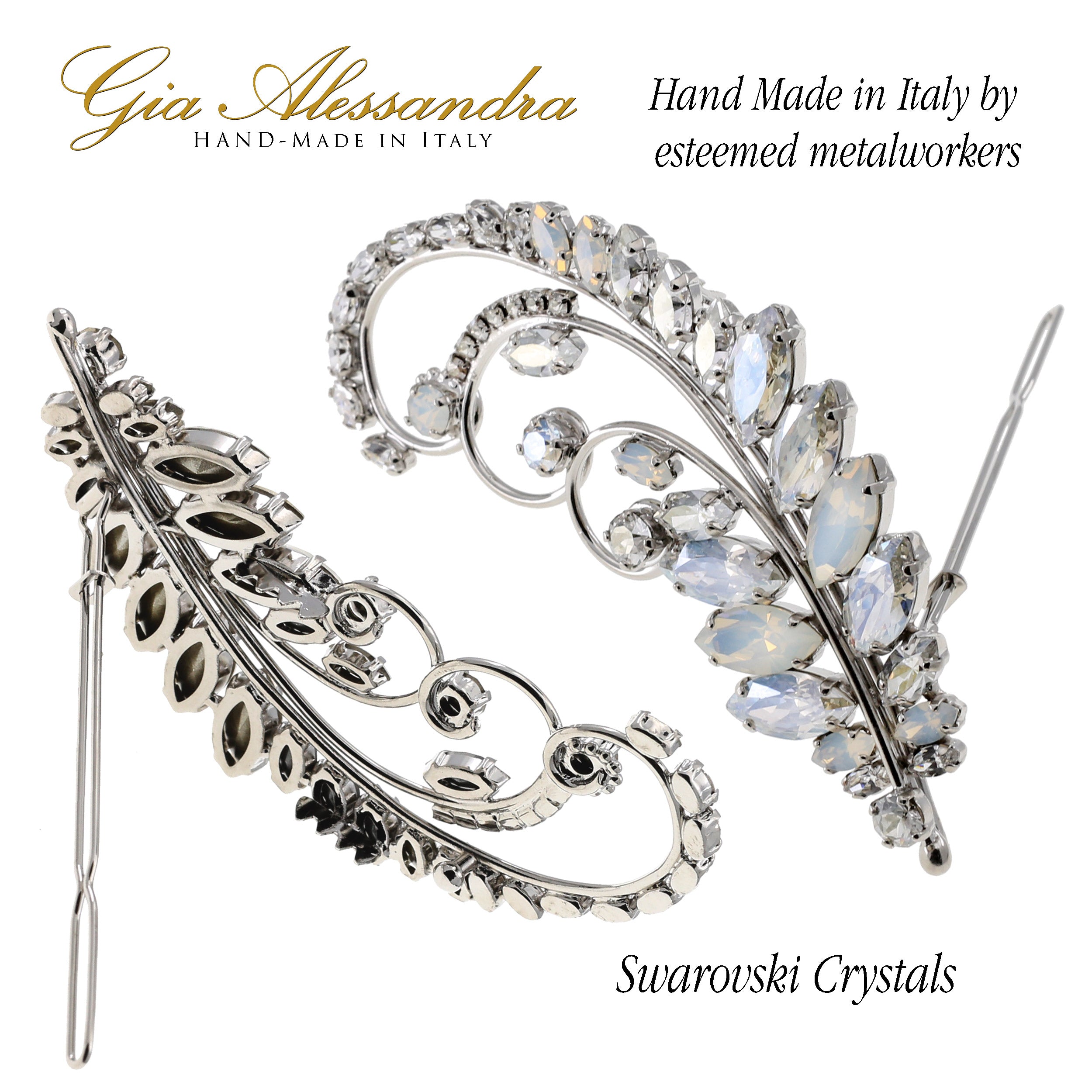 Gia Alessandra GA265 Italian Hair Slide Clip Barrette, Handmade with Swarovsky Crystals