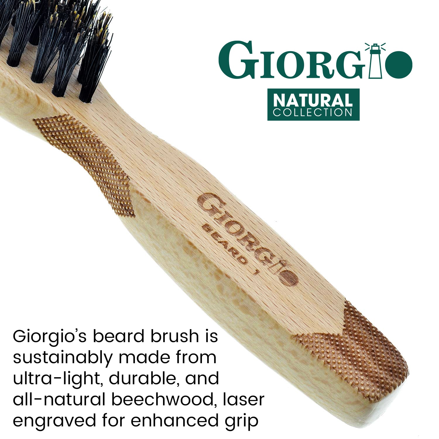 Giorgio Men’s Beard & Mustache Brush 100% Natural Boar Bristle