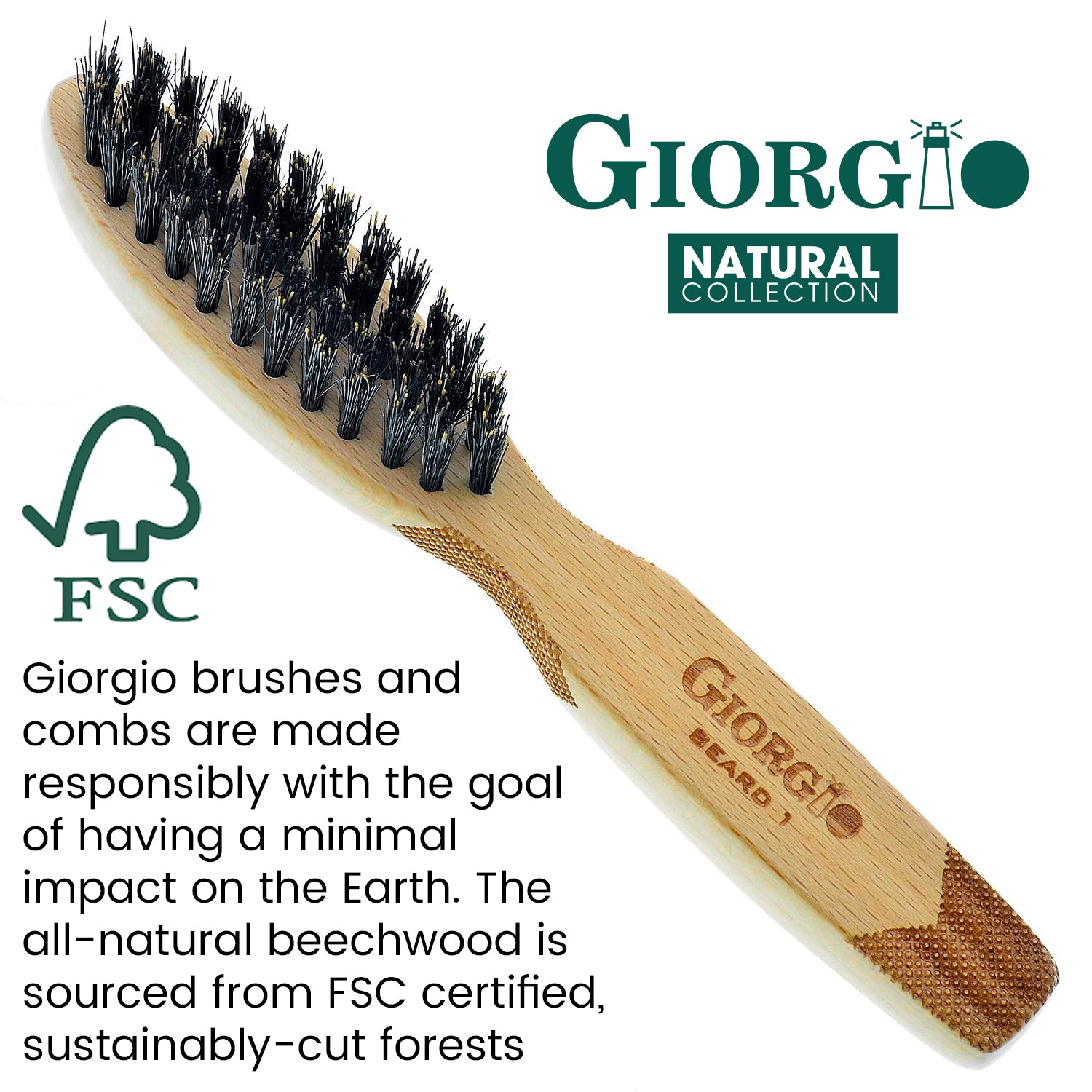 Giorgio Men’s Beard & Mustache Brush 100% Natural Boar Bristle