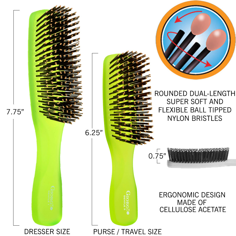 Gentle Neon Nylon Bristle Scalp Sensitive Hair Brush Set