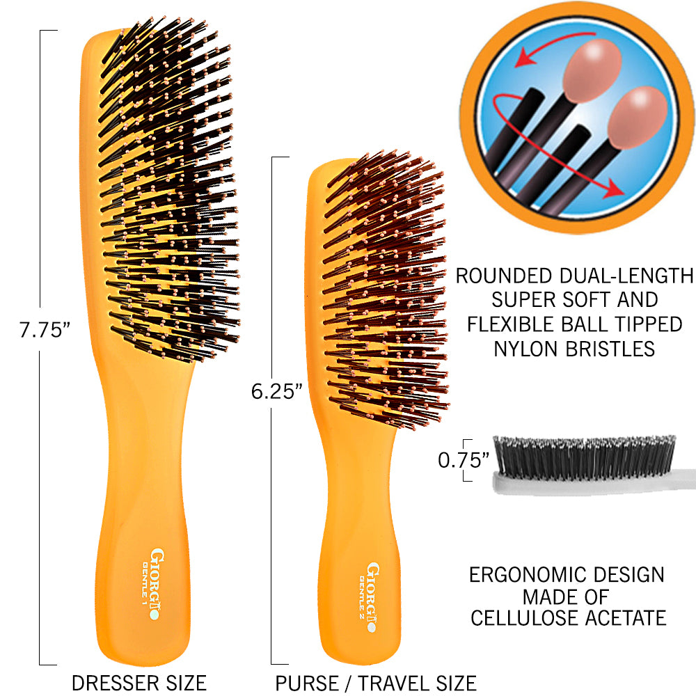 Gentle Neon Nylon Bristle Scalp Sensitive Hair Brush Set