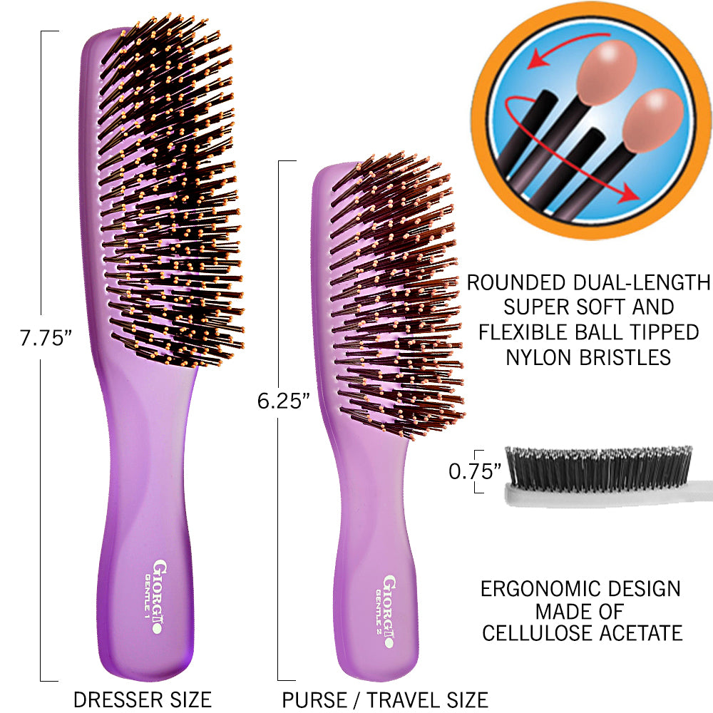 Gentle Neon Nylon Bristle Scalp Sensitive Hair Brush Set
