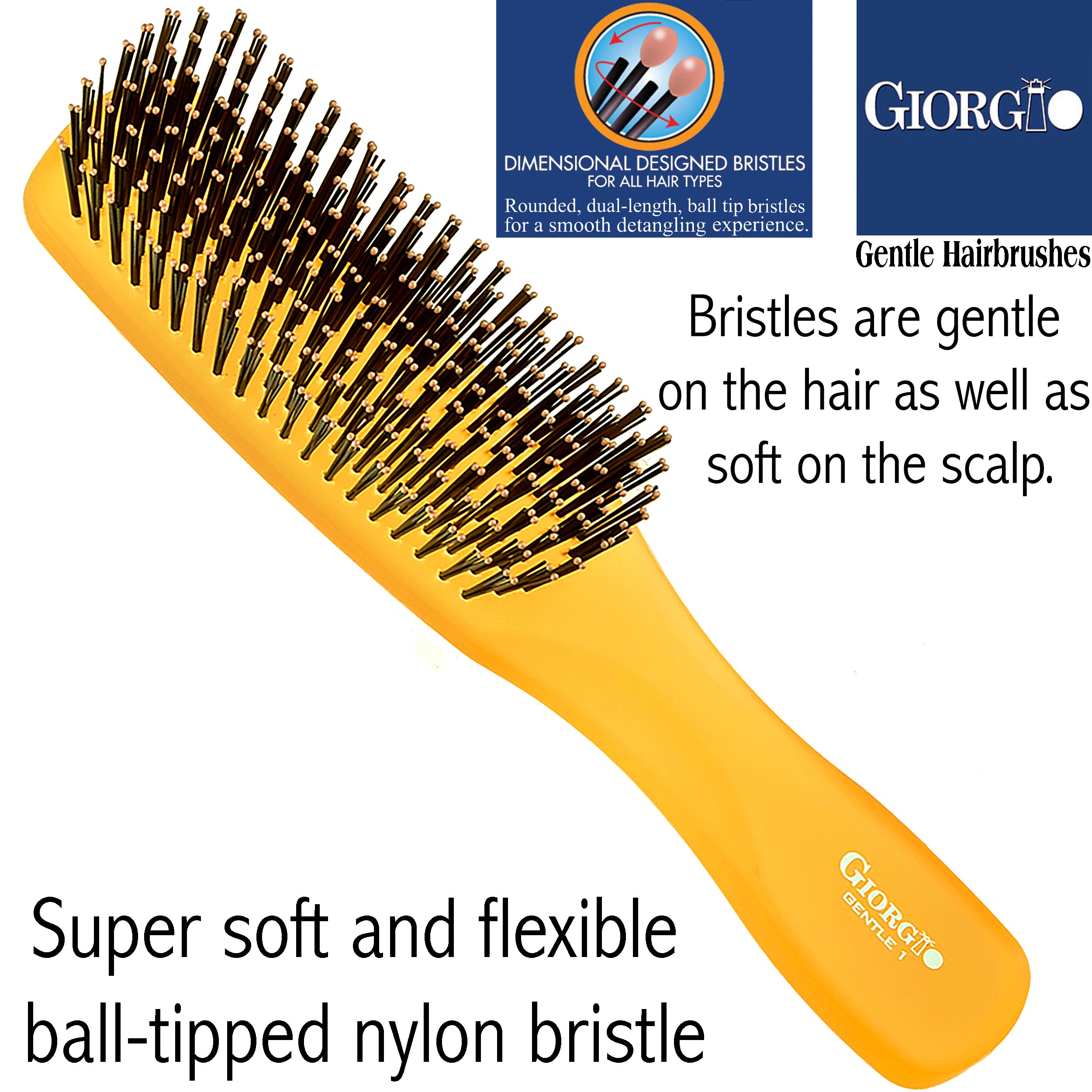 Giorgio Gentle Neon Detangling Soft Scalp Sensitive Hair Brush