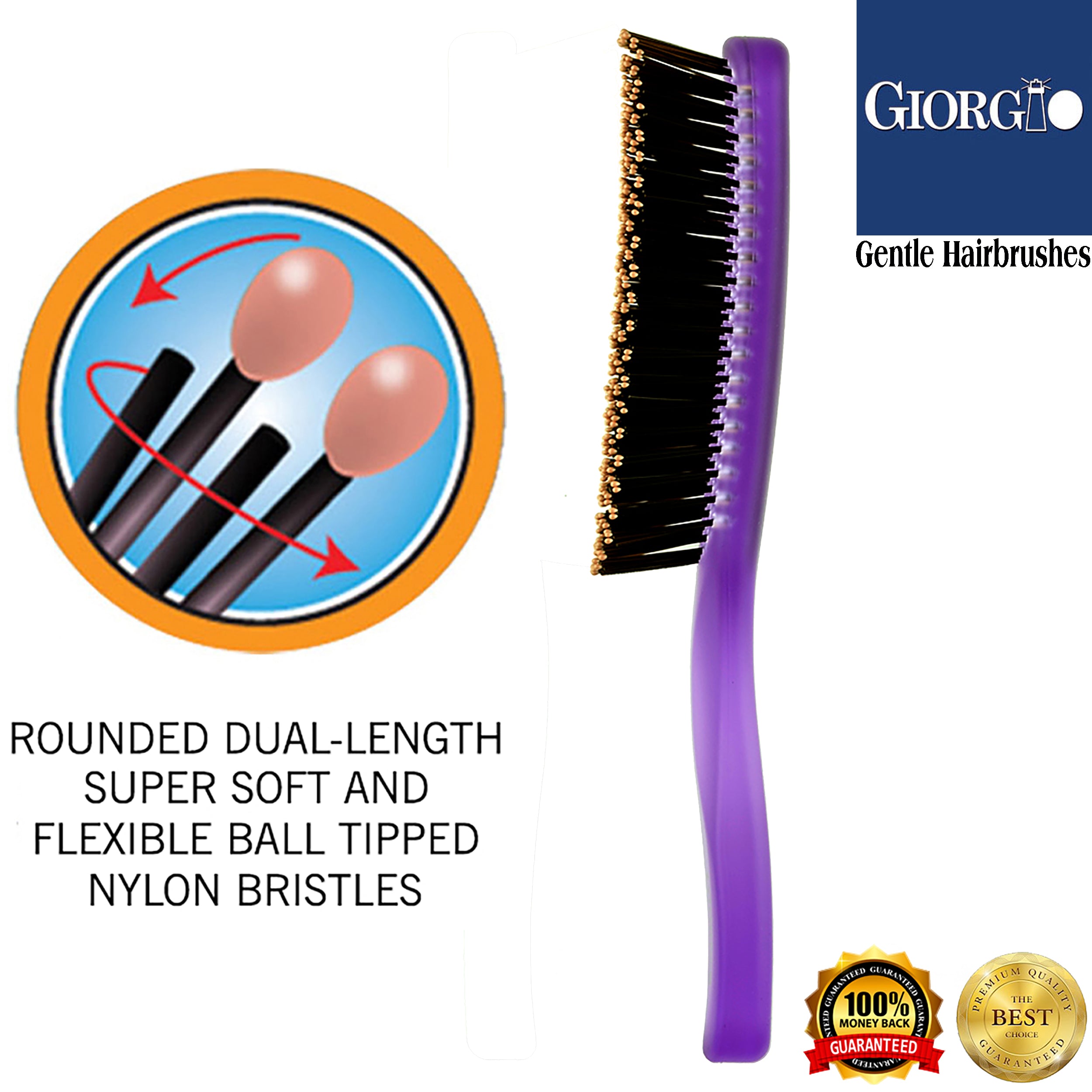 Giorgio Gentle Neon Detangling Soft Scalp Sensitive Hair Brush