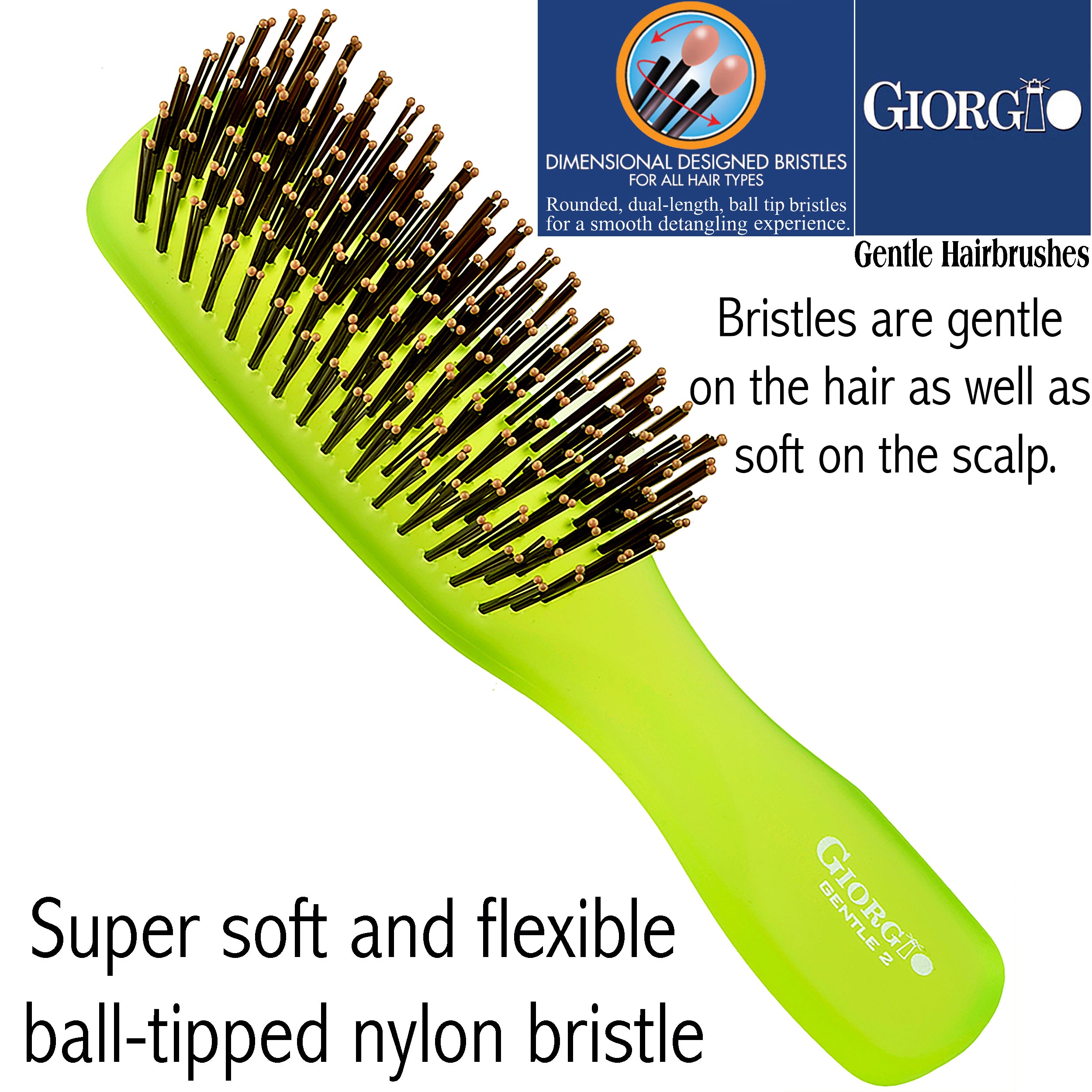 Giorgio Gentle Neon Detangle Soft Scalp Sensitive Hair Brush