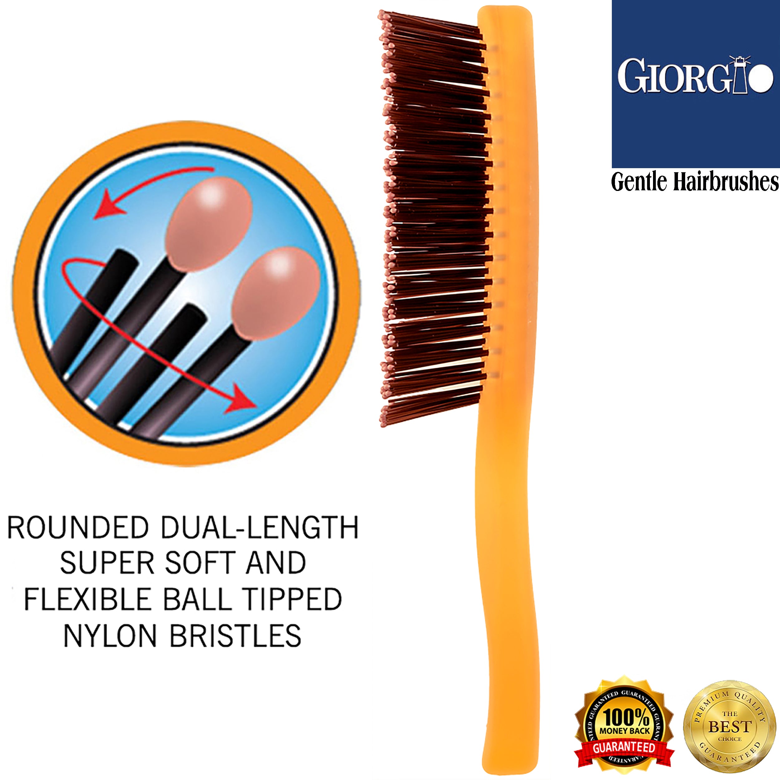 Giorgio Gentle Neon Detangle Soft Scalp Sensitive Hair Brush