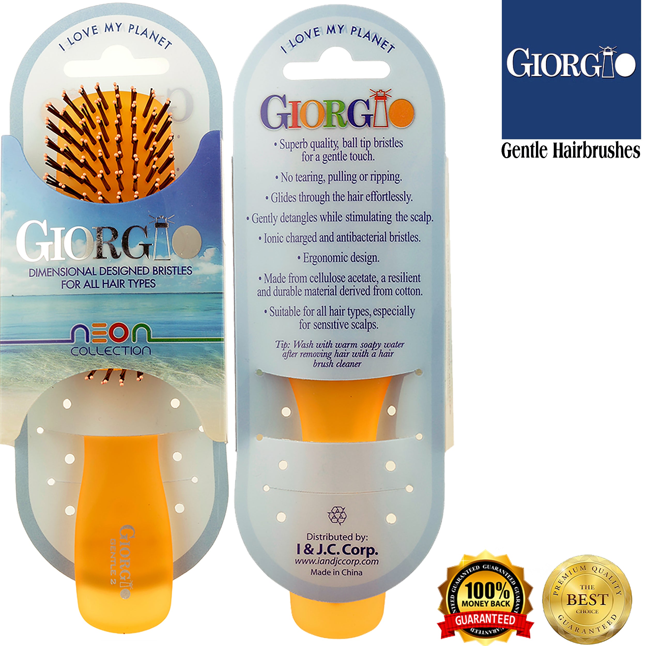 Giorgio Gentle Neon Detangle Soft Scalp Sensitive Hair Brush